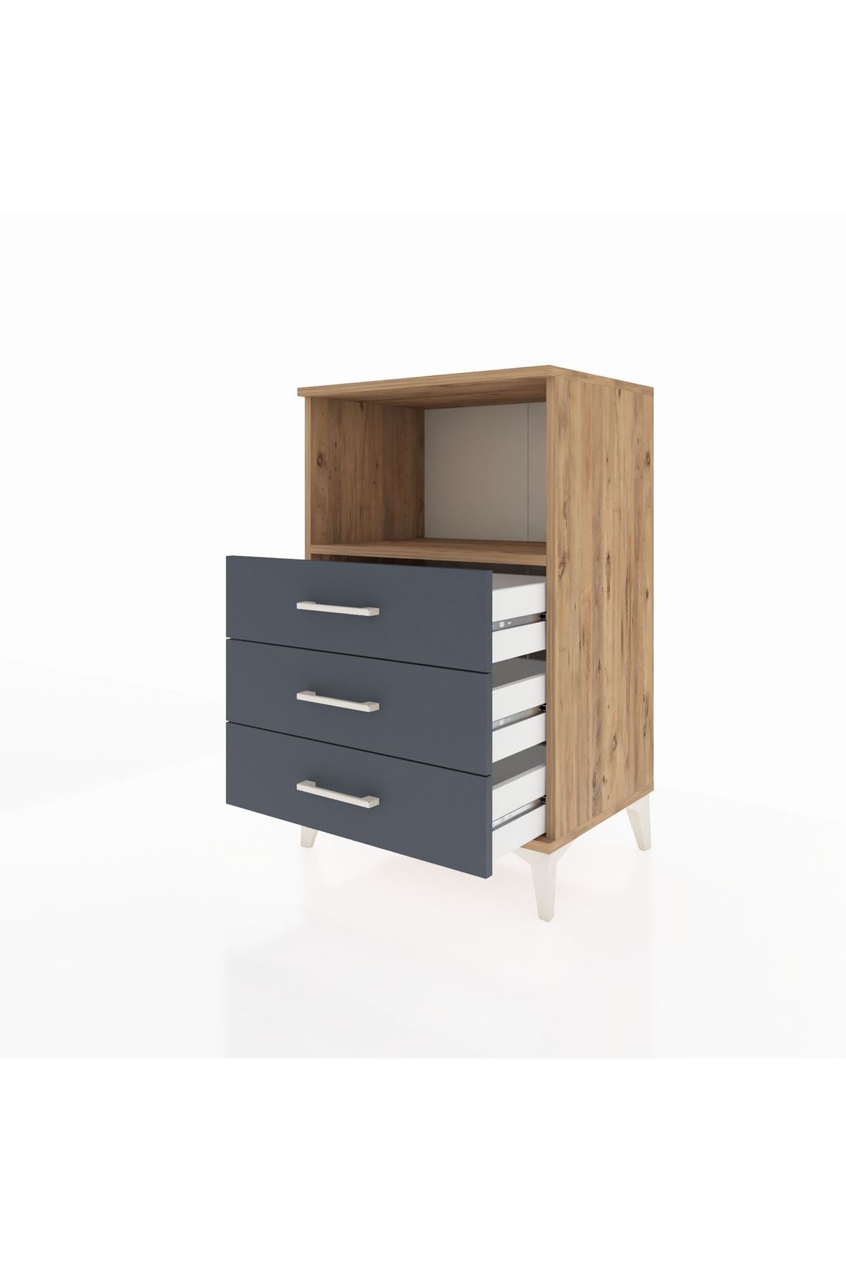 Hyperion Komodin Tek Raflı 3 Çekmeceli 60x44x96 Çam-Antrasit
