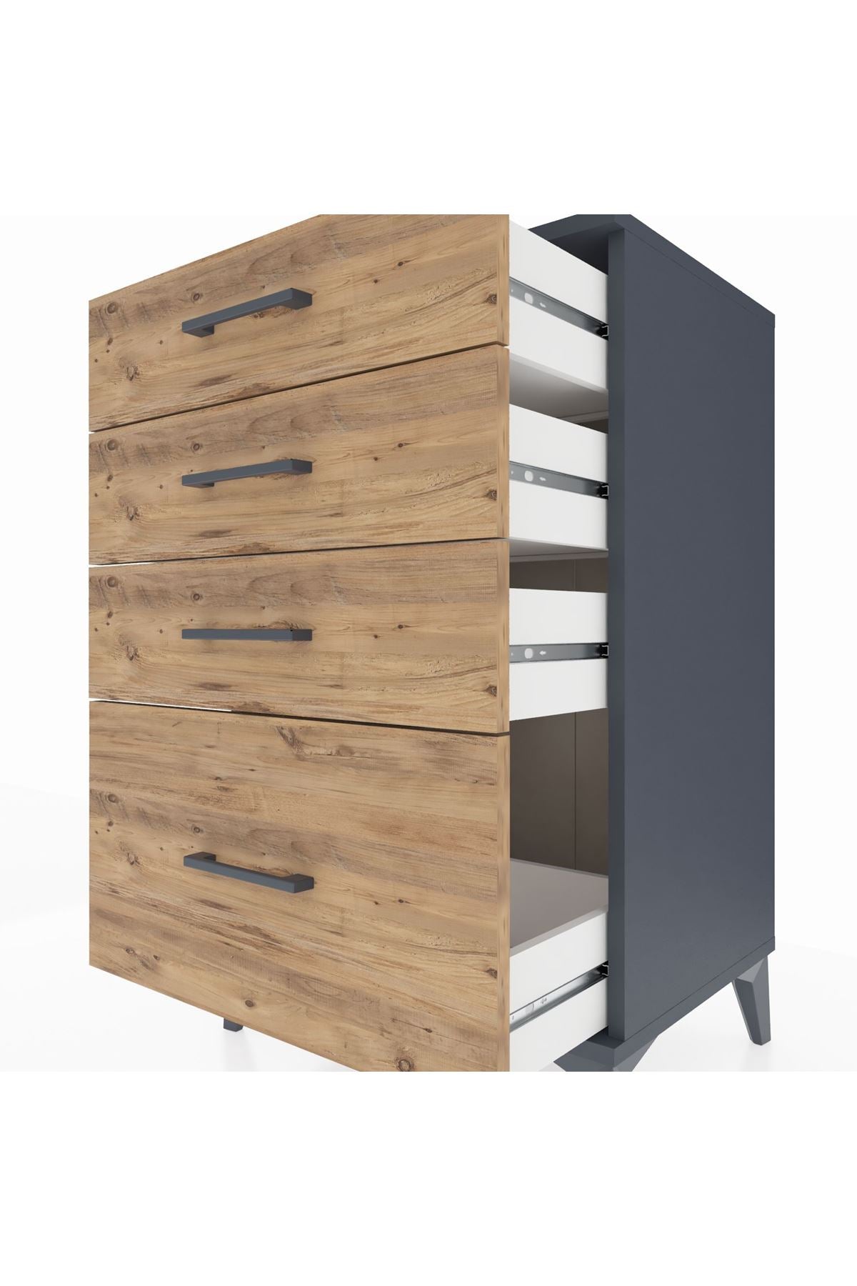 Hyperion Komodin 4 Çekmeceli 60x44x96 Antrasit-Çam