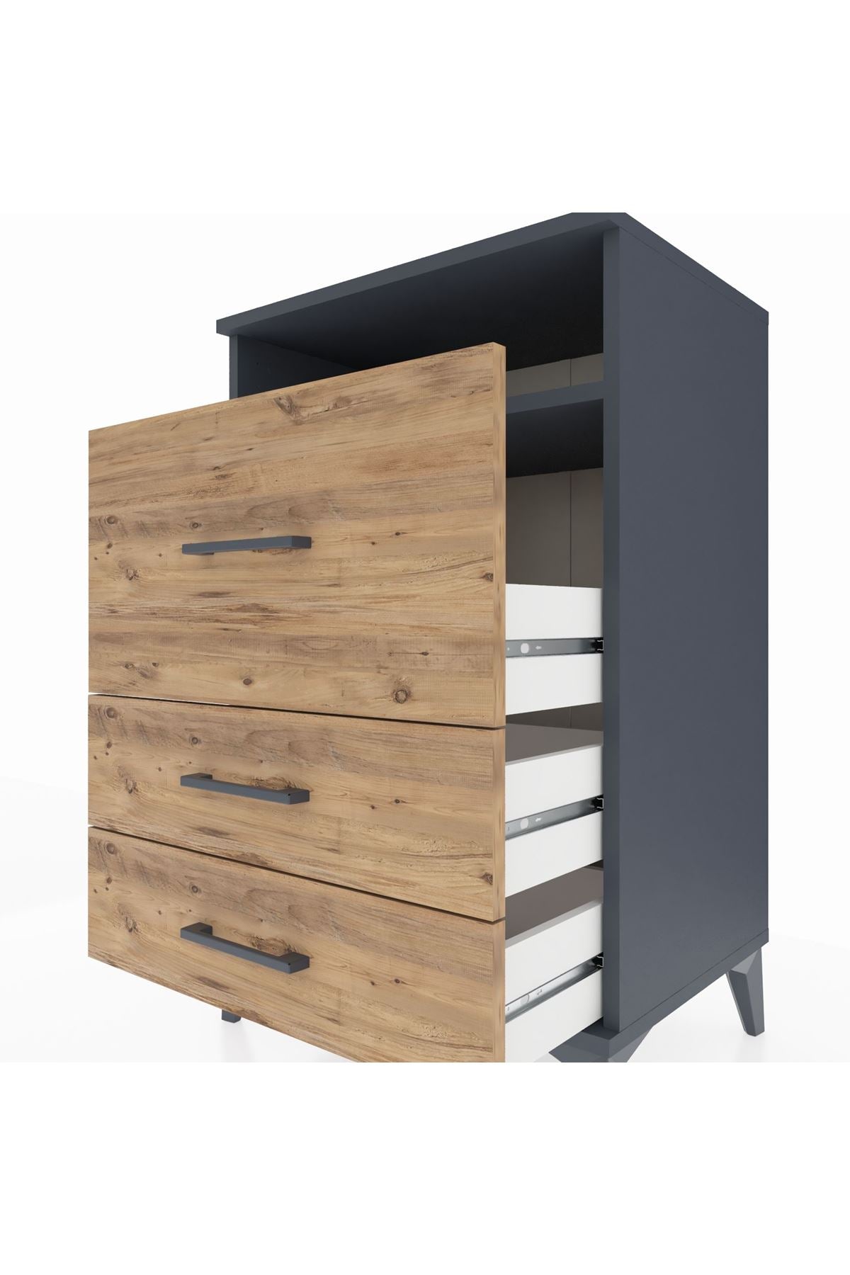 Hyperion Komodin Tek Raflı 3 Çekmeceli 60x44x96 Antrasit-Çam