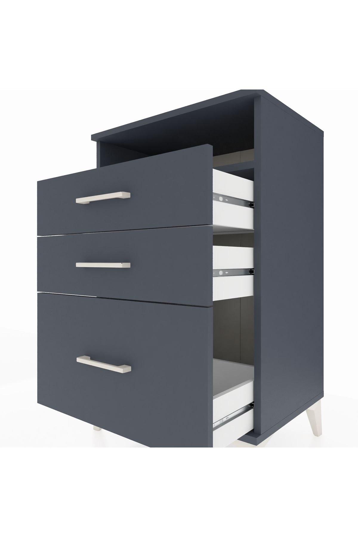 Hyperion Komodin Tek Raflı 3 Çekmeceli 60x44x96 Antrasit-Antrasit