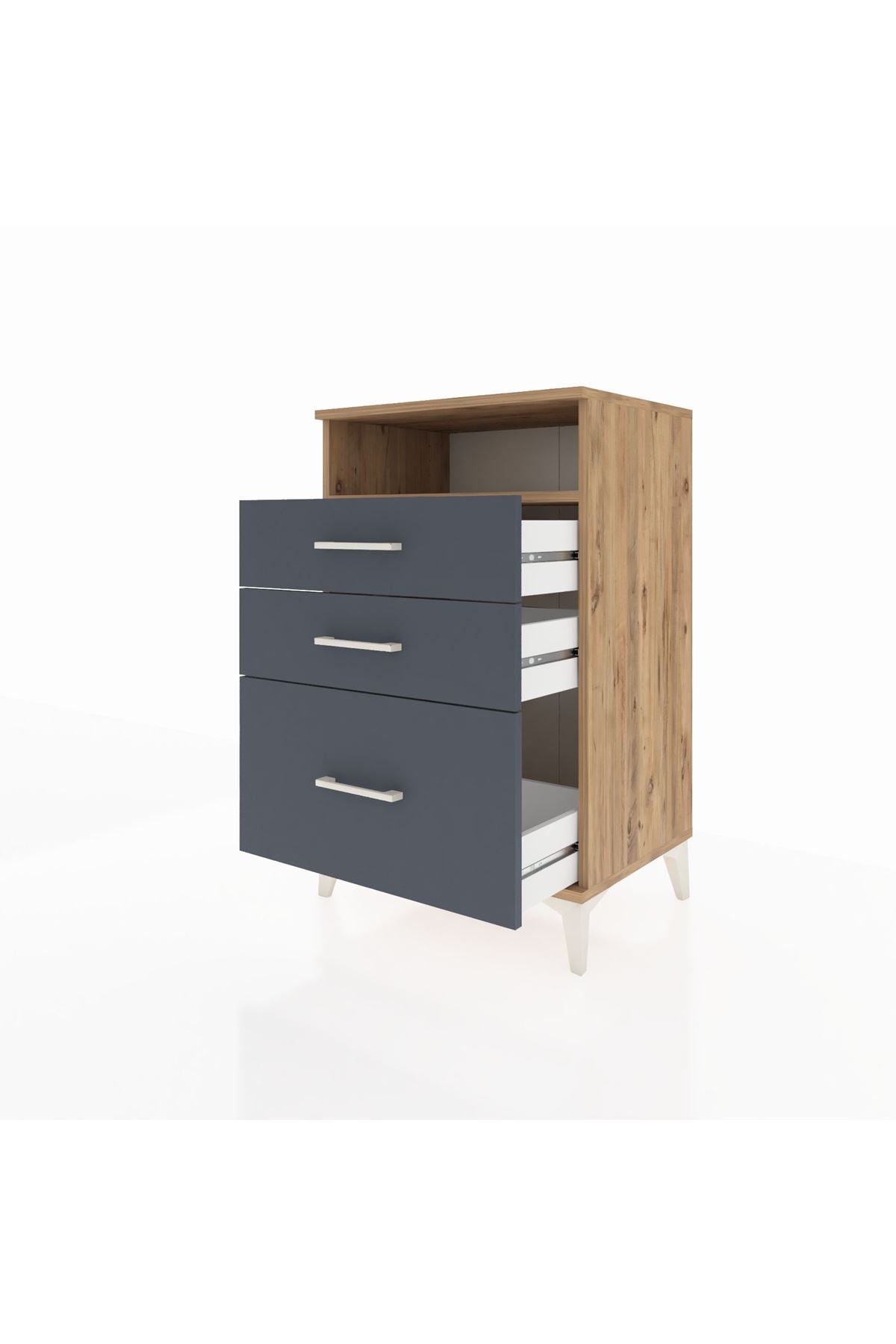 Hyperion Komodin Tek Raflı 3 Çekmeceli 60x44x96 Çam-Antrasit