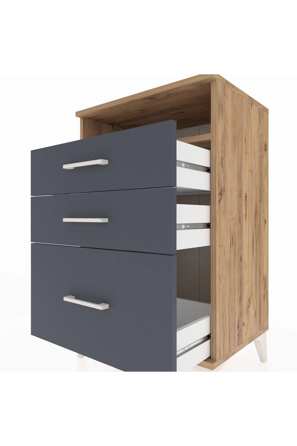 Hyperion Komodin Tek Raflı 3 Çekmeceli 60x44x96 Çam-Antrasit