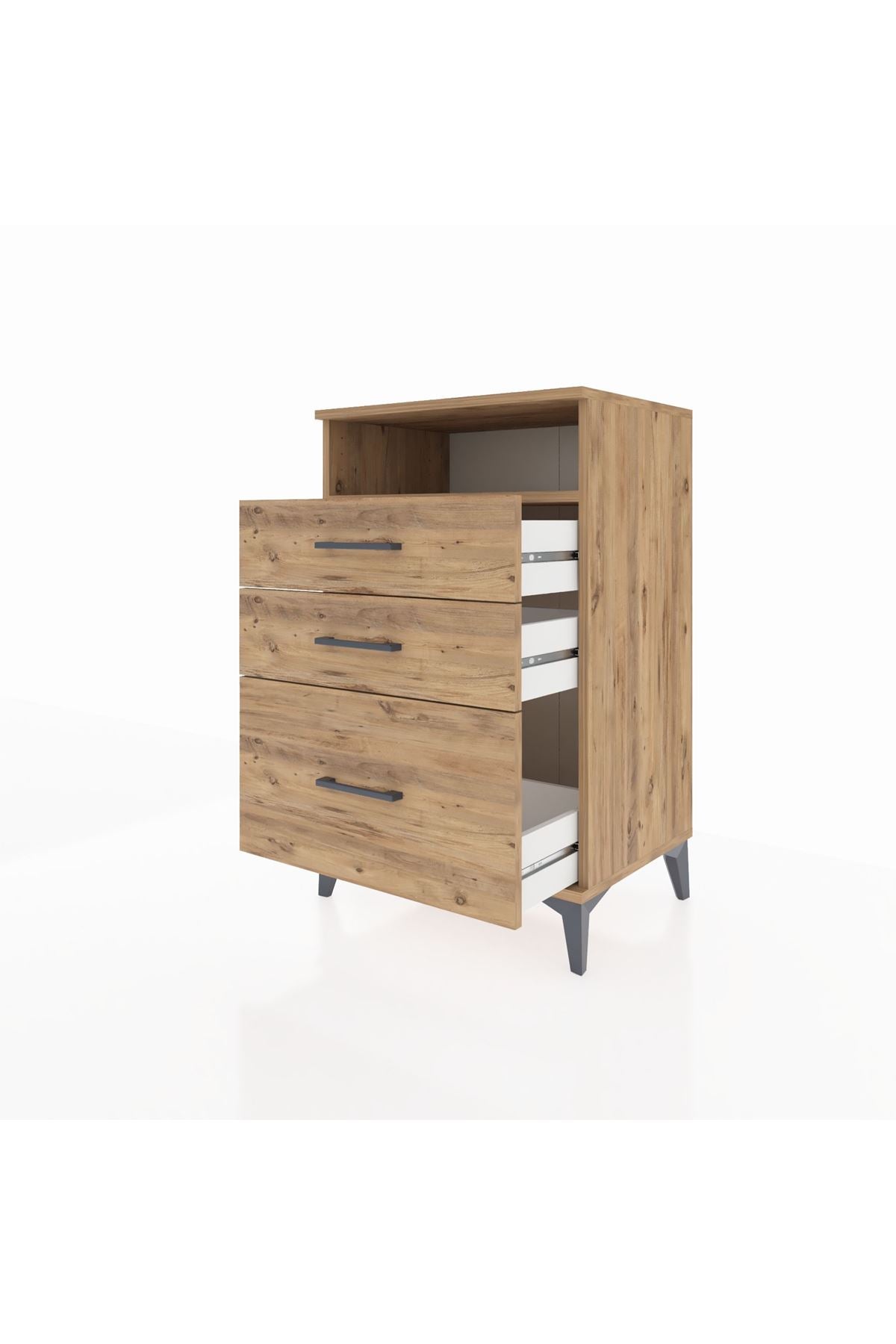 Hyperion Komodin Tek Raflı 3 Çekmeceli 60x44x96 Çam-Çam