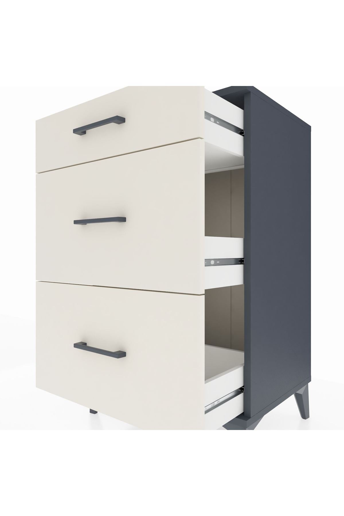 Hyperion Komodin 3 Çekmeceli 60x44x96 Antrasit-Aytaşı