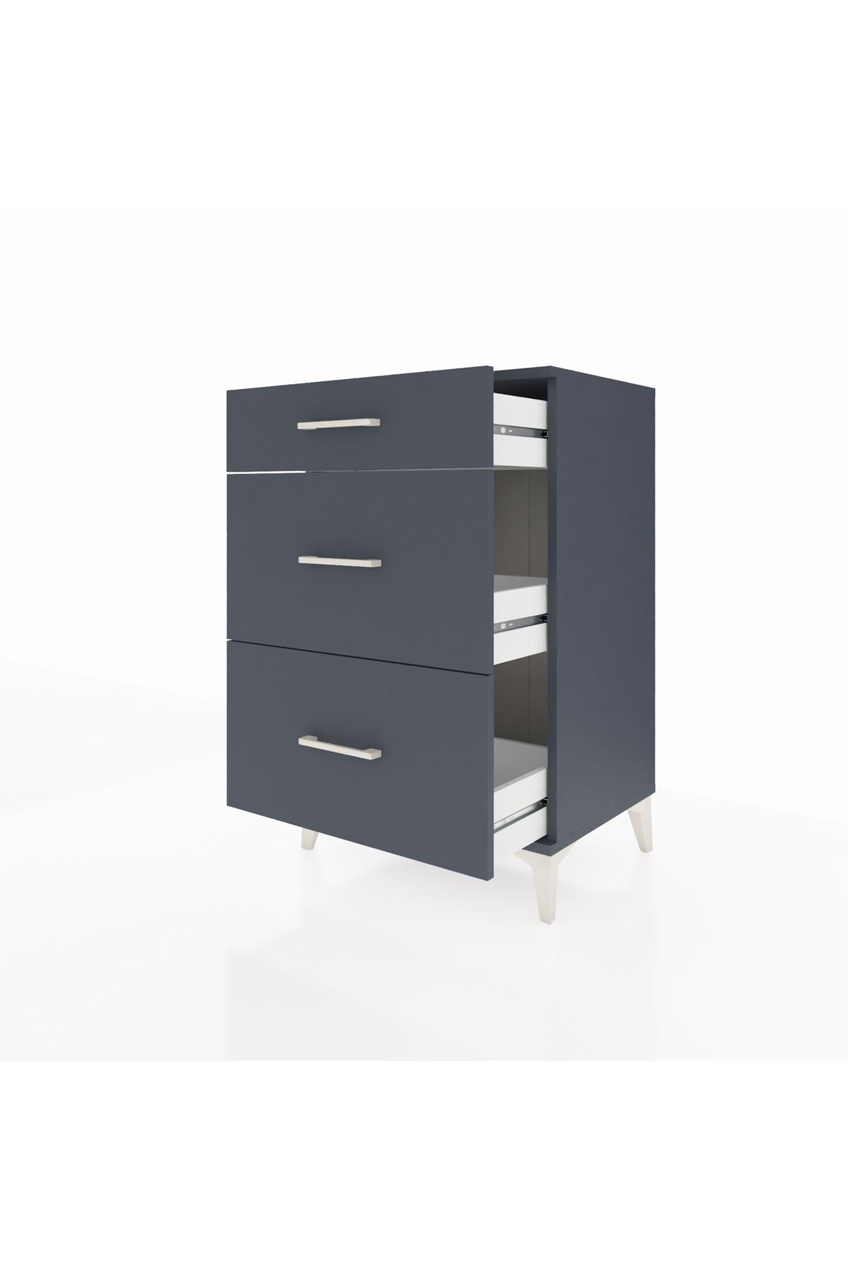 Hyperion Komodin 3 Çekmeceli 60x44x96 Antrasit-Antrasit