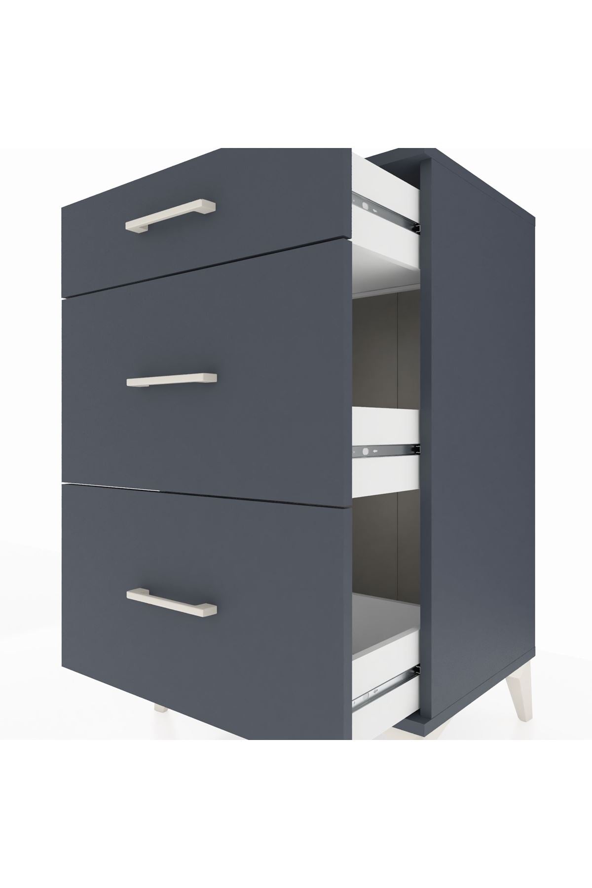Hyperion Komodin 3 Çekmeceli 60x44x96 Antrasit-Antrasit
