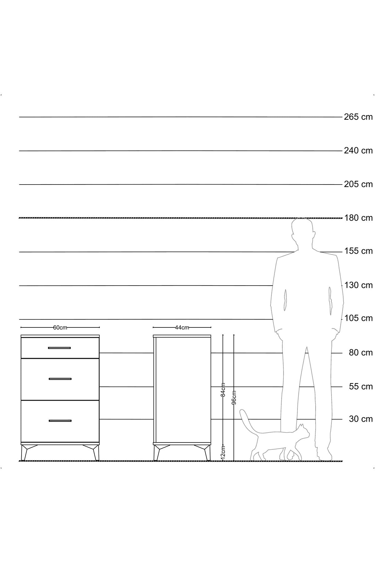 Hyperion Komodin 3 Çekmeceli 60x44x96 Antrasit-Aytaşı