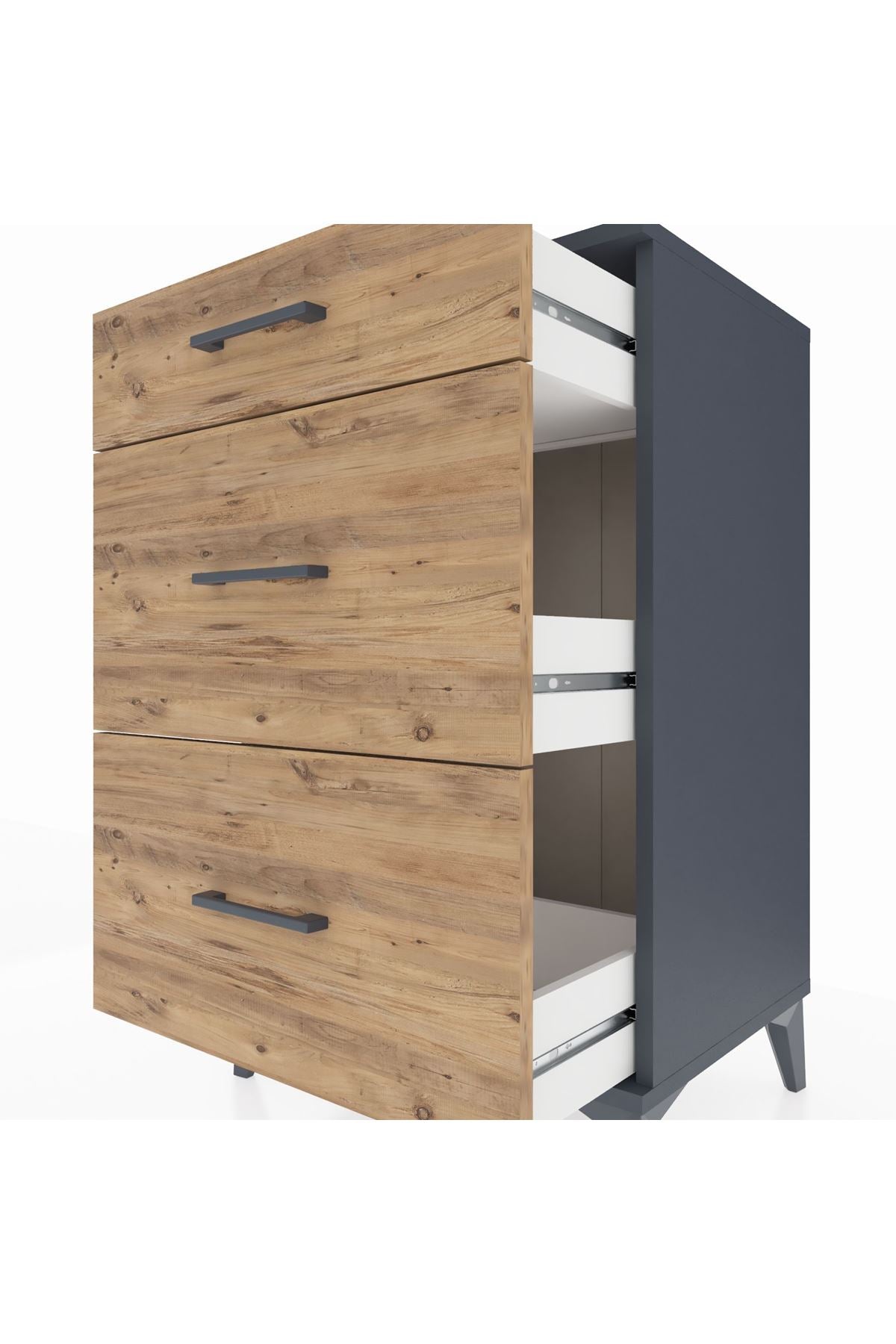 Hyperion Komodin 3 Çekmeceli 60x44x96 Antrasit-Çam