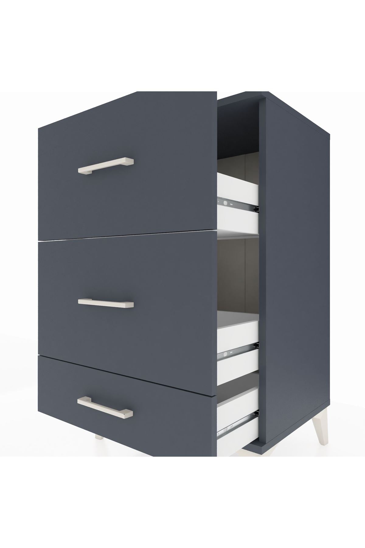 Hyperion Komodin 3 Çekmeceli 60x44x96 Antrasit-Antrasit