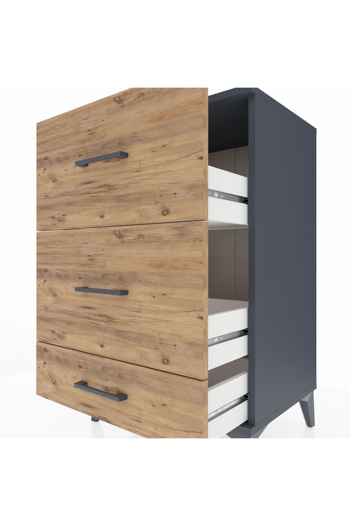 Hyperion Komodin 3 Çekmeceli 60x44x96 Antrasit-Çam