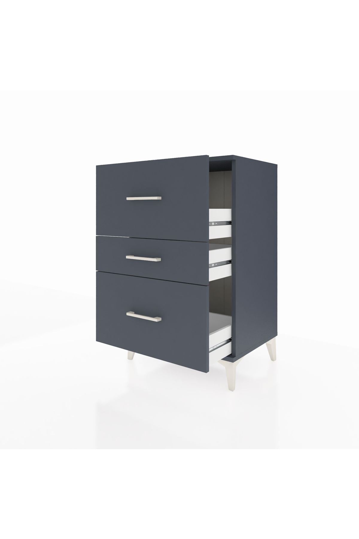 Hyperion Komodin 3 Çekmeceli 60x44x96 Antrasit-Antrasit
