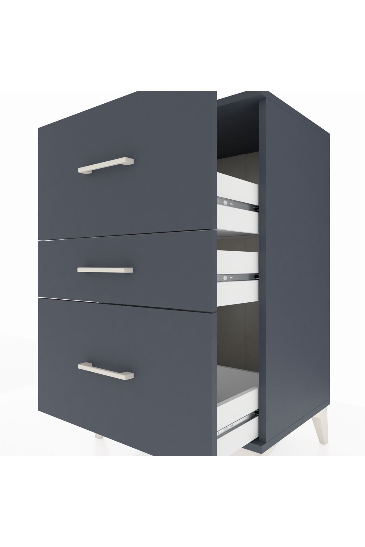 Hyperion Komodin 3 Çekmeceli 60x44x96 Antrasit-Antrasit