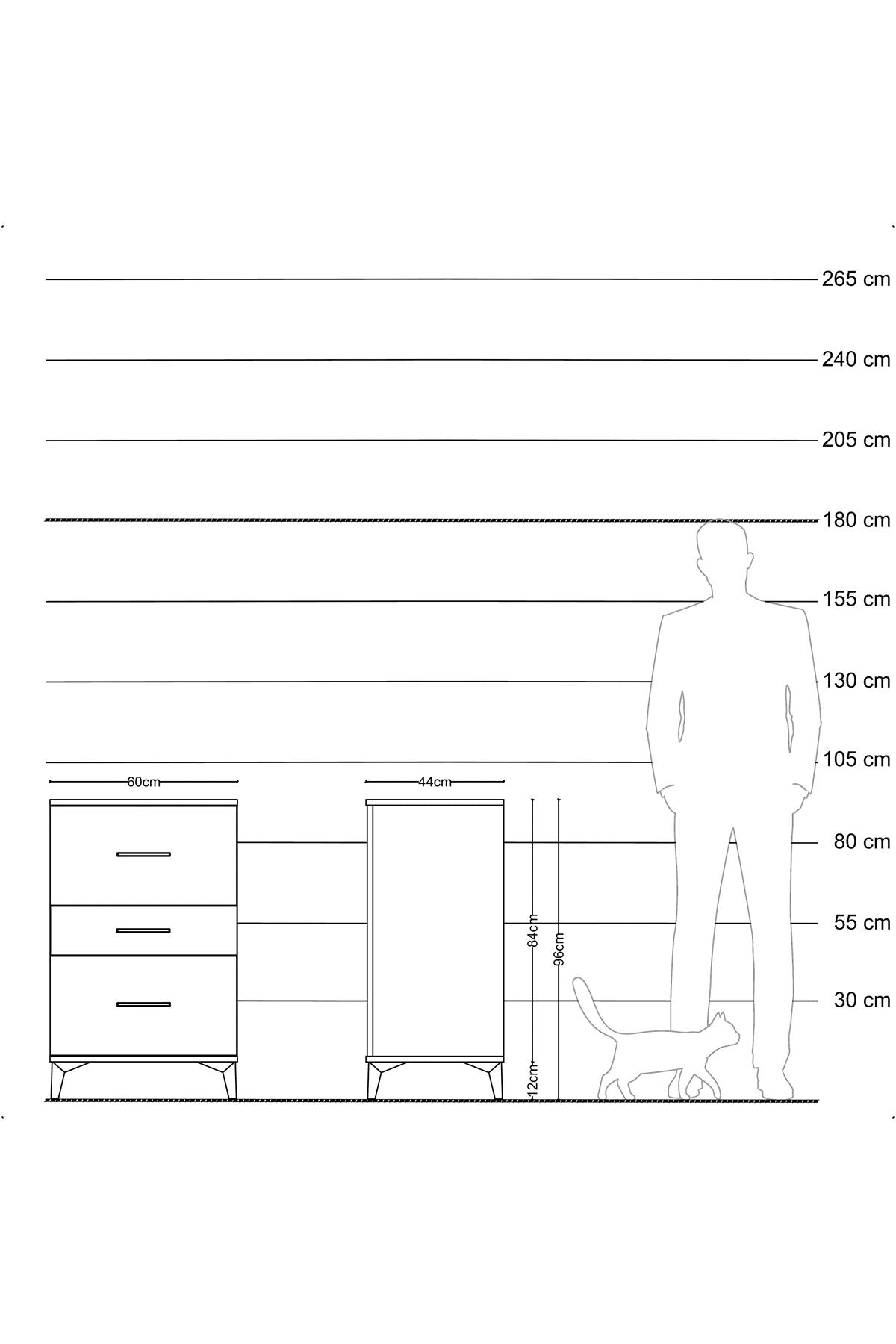 Hyperion Komodin 3 Çekmeceli 60x44x96 Antrasit-Aytaşı