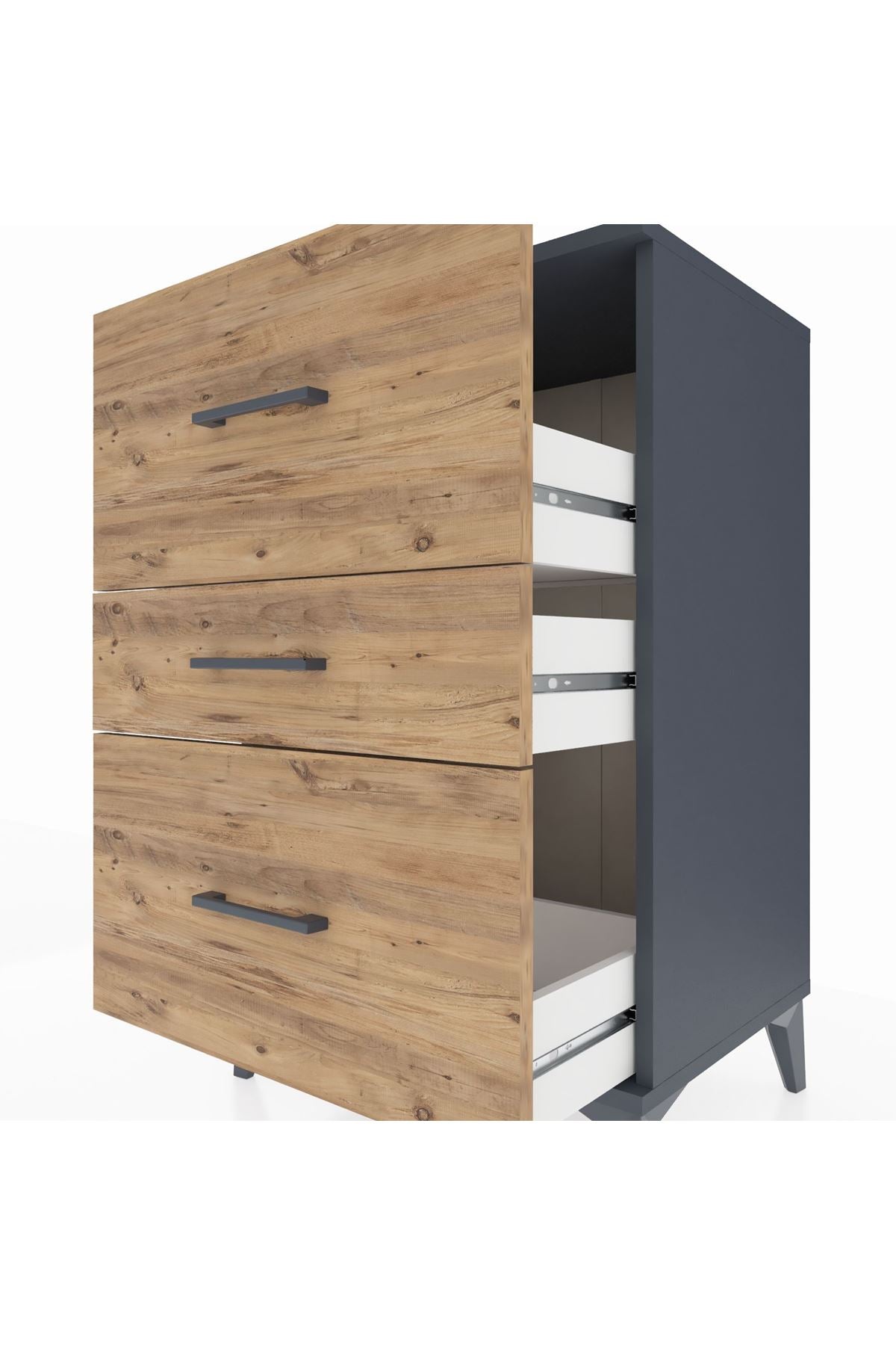 Hyperion Komodin 3 Çekmeceli 60x44x96 Antrasit-Çam