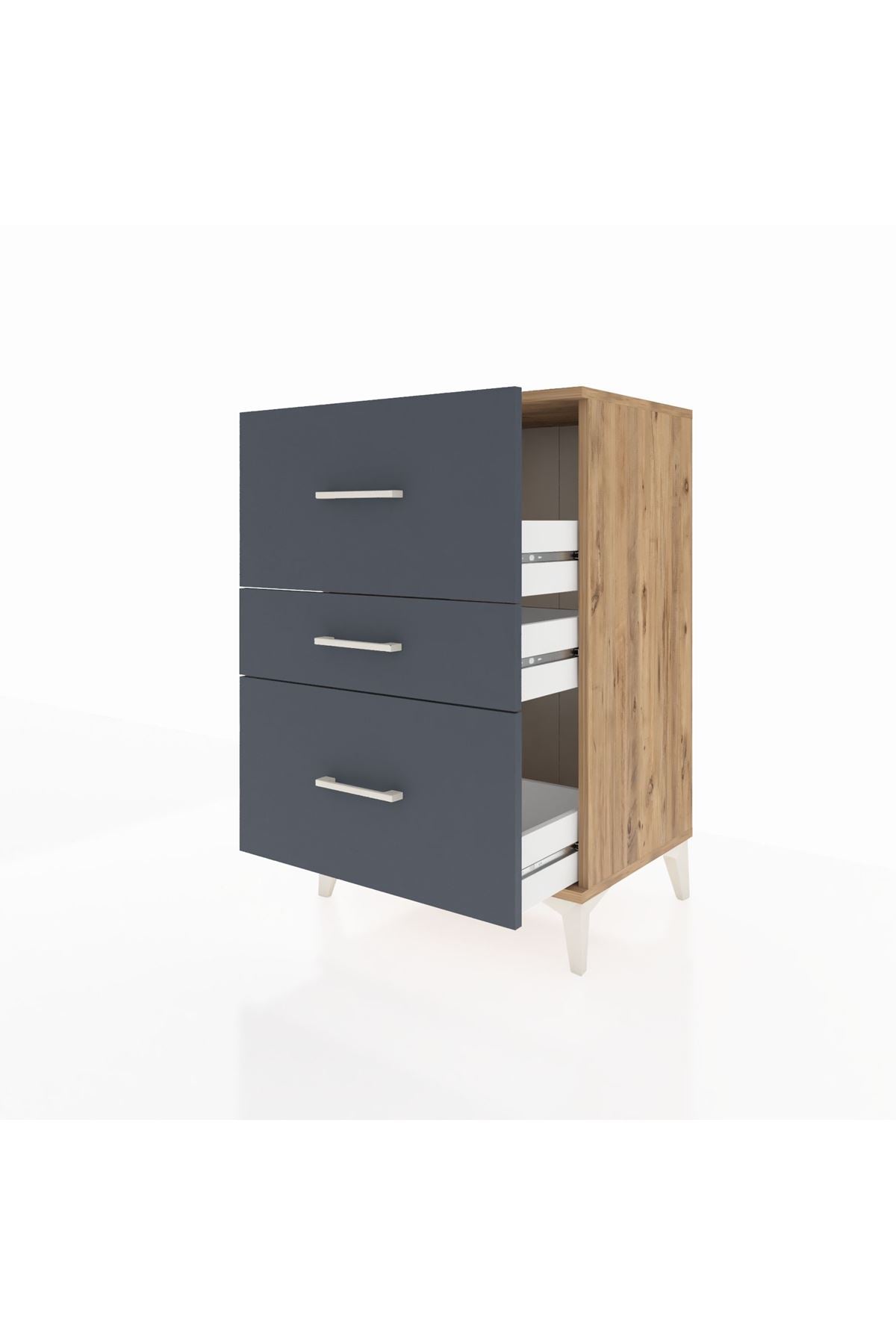 Hyperion Komodin 3 Çekmeceli 60x44x96 Çam-Antrasit