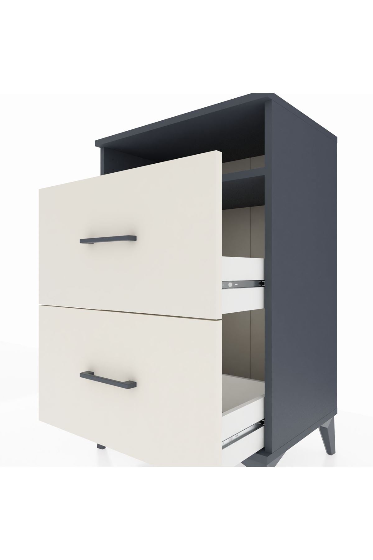 Hyperion Komodin Tek Raflı 2 Çekmeceli 60x44x96 Antrasit-Aytaşı