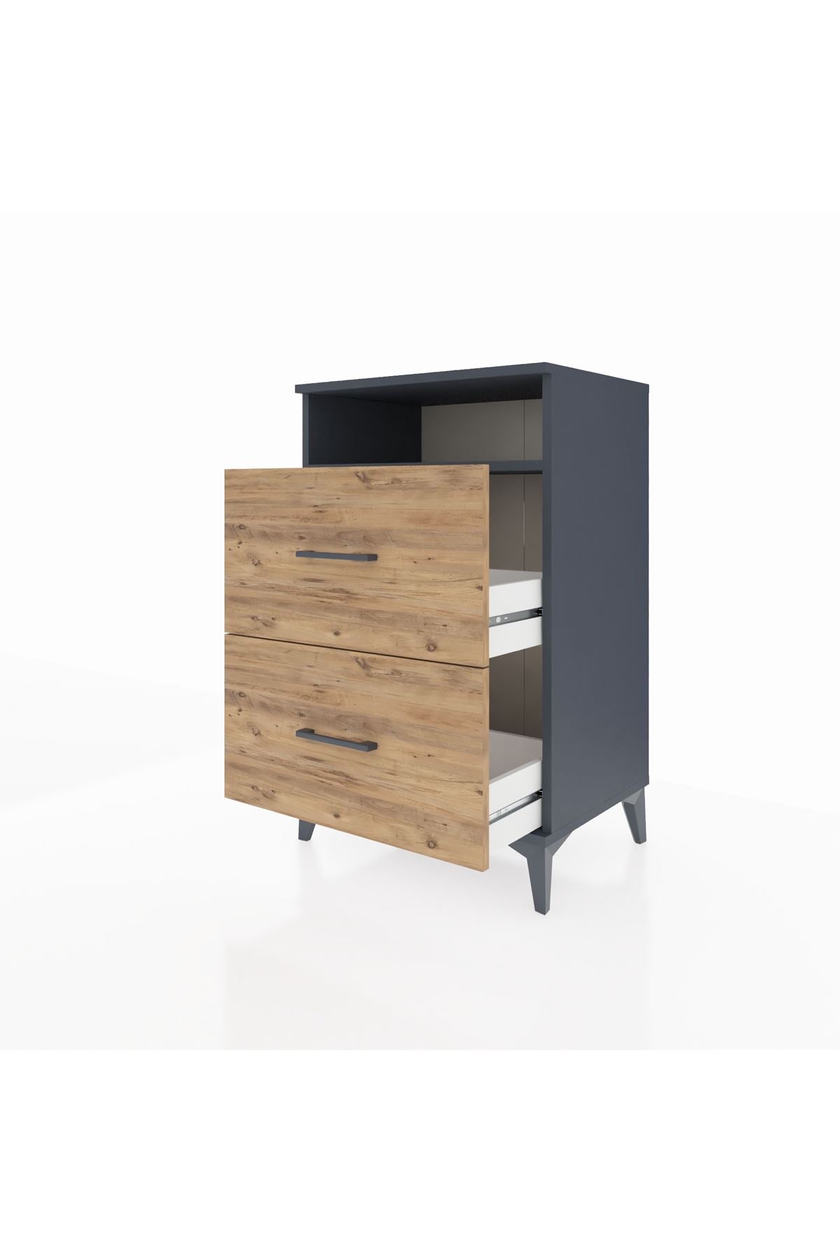 Hyperion Komodin Tek Raflı 2 Çekmeceli 60x44x96 Antrasit-Çam