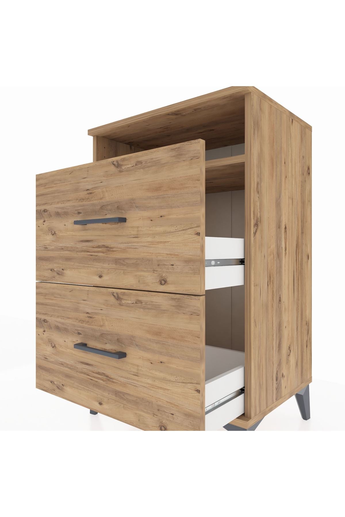 Hyperion Komodin Tek Raflı 2 Çekmeceli 60x44x96 Çam-Çam