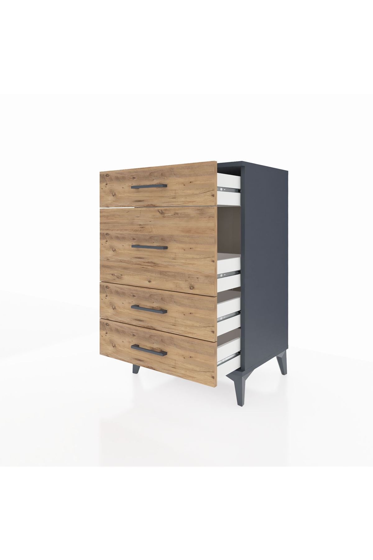 Hyperion Komodin 4 Çekmeceli 60x44x96 Antrasit-Çam