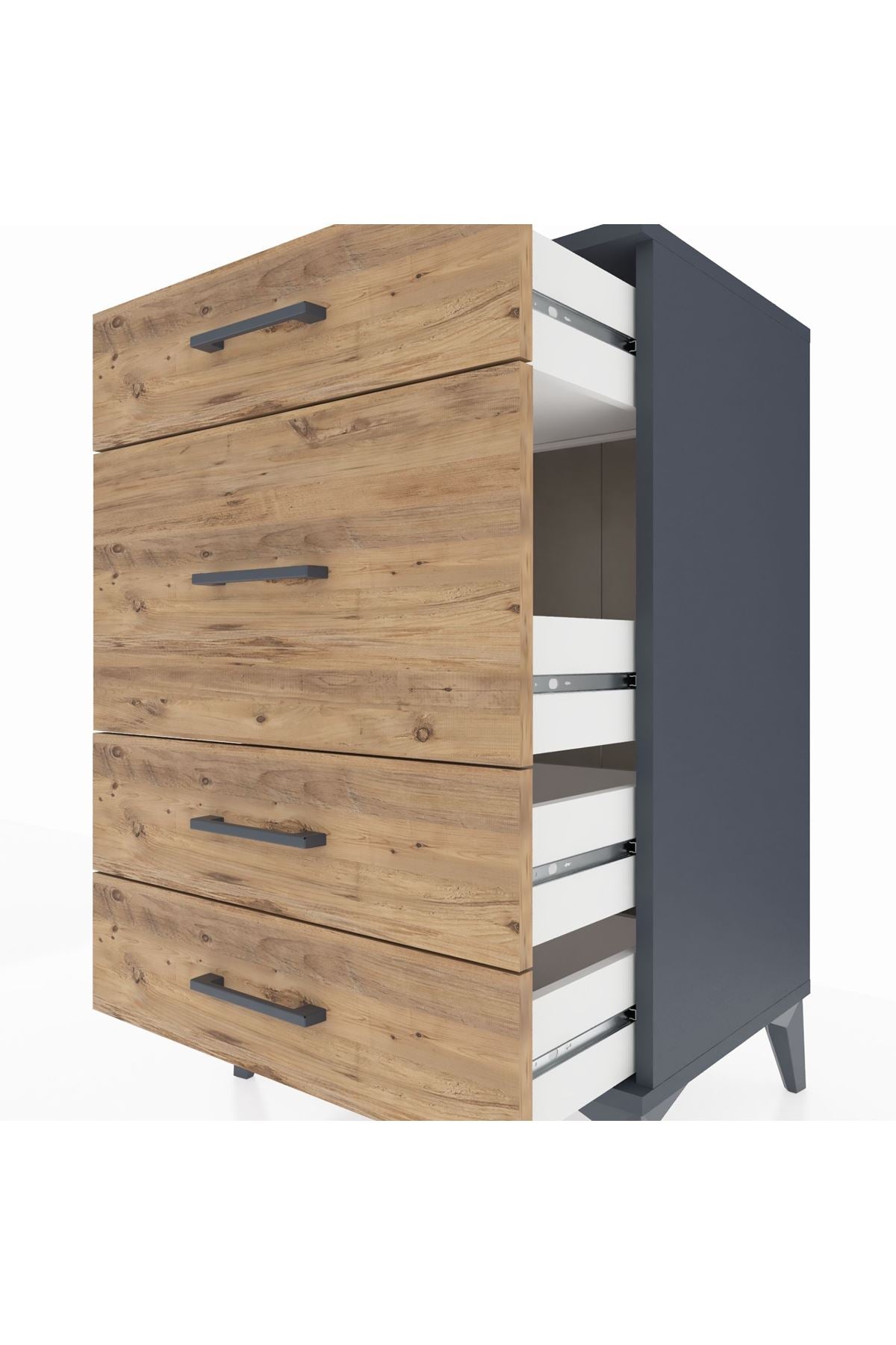 Hyperion Komodin 4 Çekmeceli 60x44x96 Antrasit-Çam