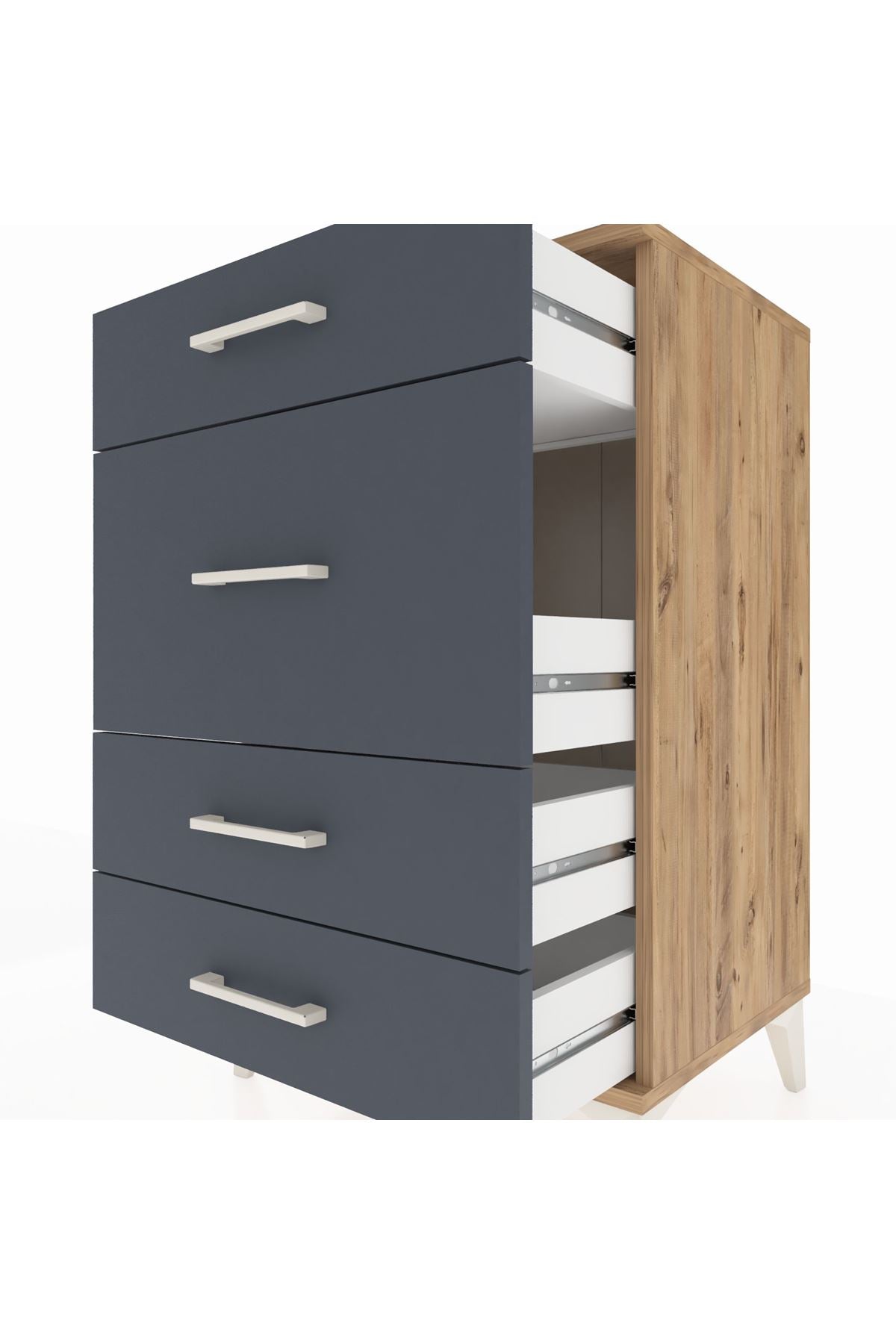 Hyperion Komodin 4 Çekmeceli 60x44x96 Çam-Antrasit