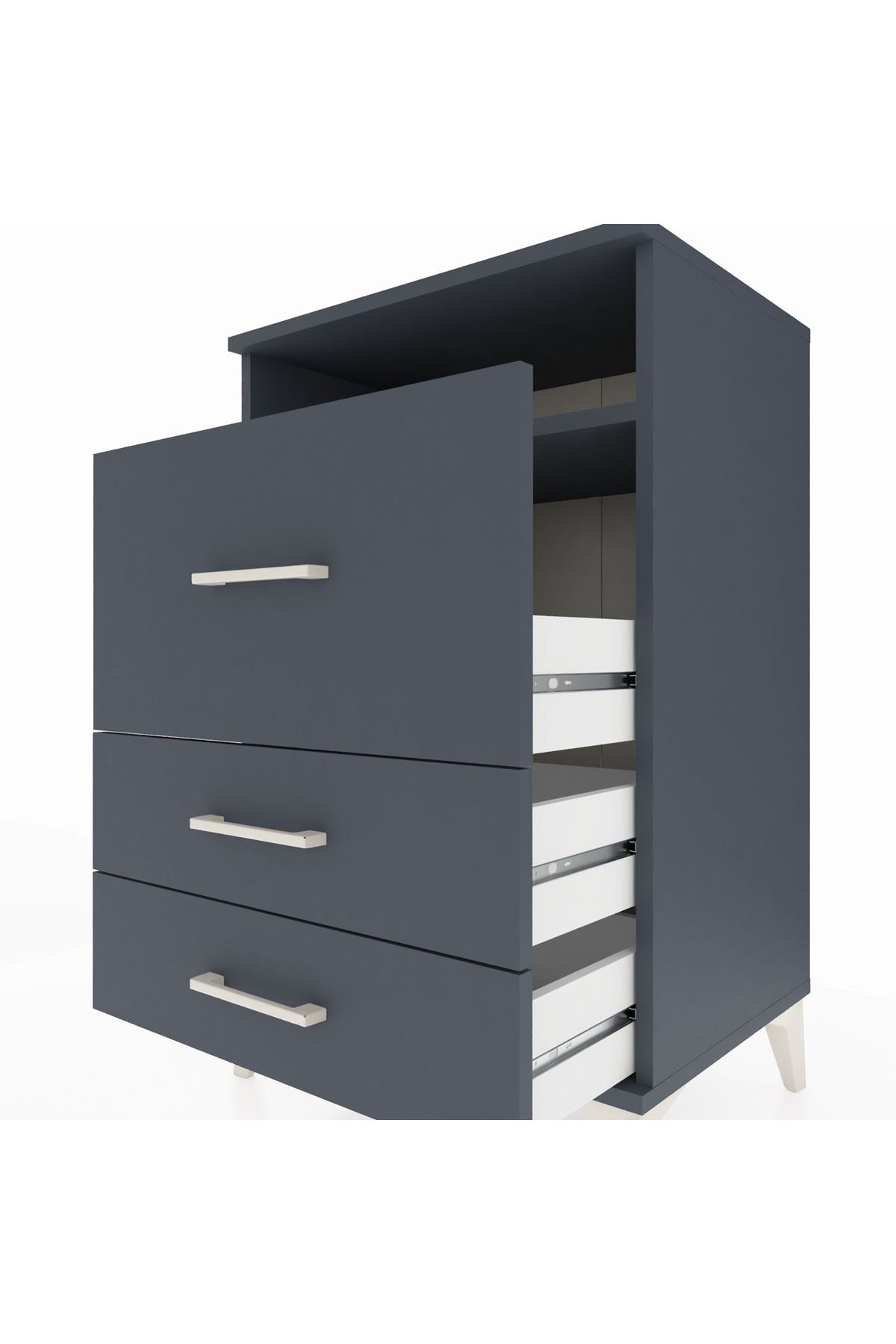 Hyperion Komodin Tek Raflı 3 Çekmeceli 60x44x96 Antrasit-Antrasit