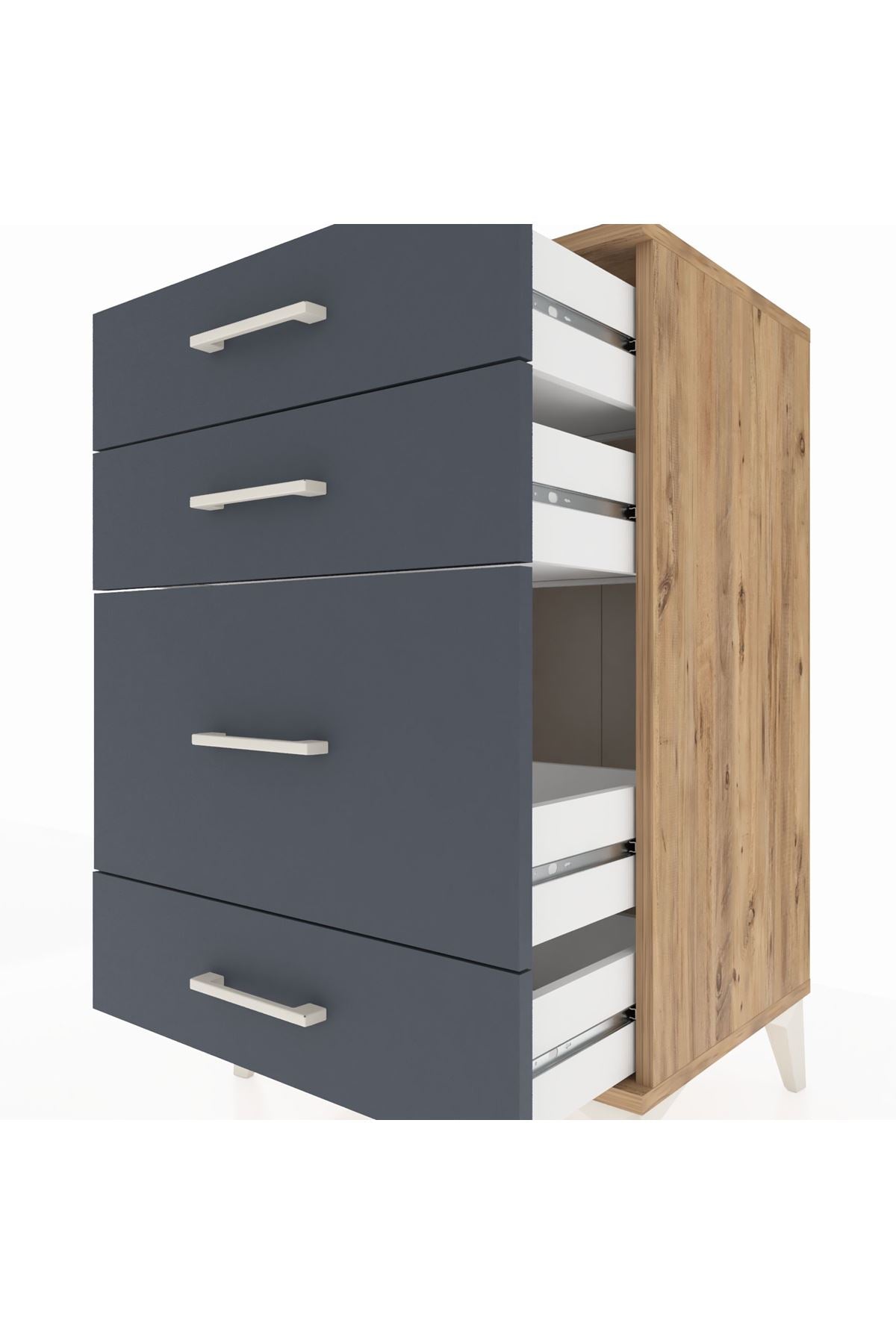 Hyperion Komodin 4 Çekmeceli 60x44x96 Çam-Antrasit