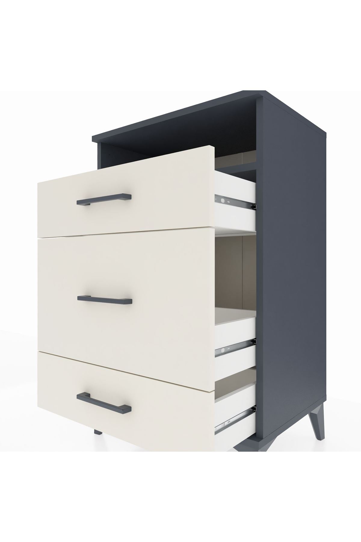 Hyperion Komodin Tek Raflı 3 Çekmeceli 60x44x96 Antrasit-Aytaşı