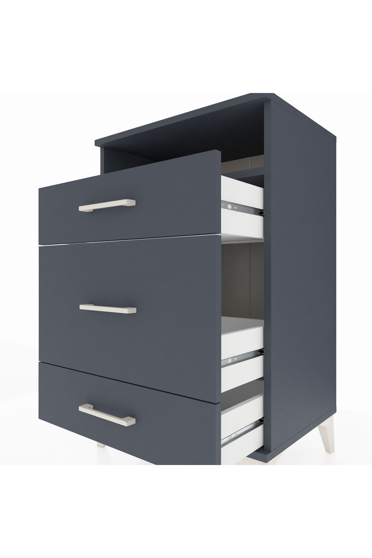 Hyperion Komodin Tek Raflı 3 Çekmeceli 60x44x96 Antrasit-Antrasit
