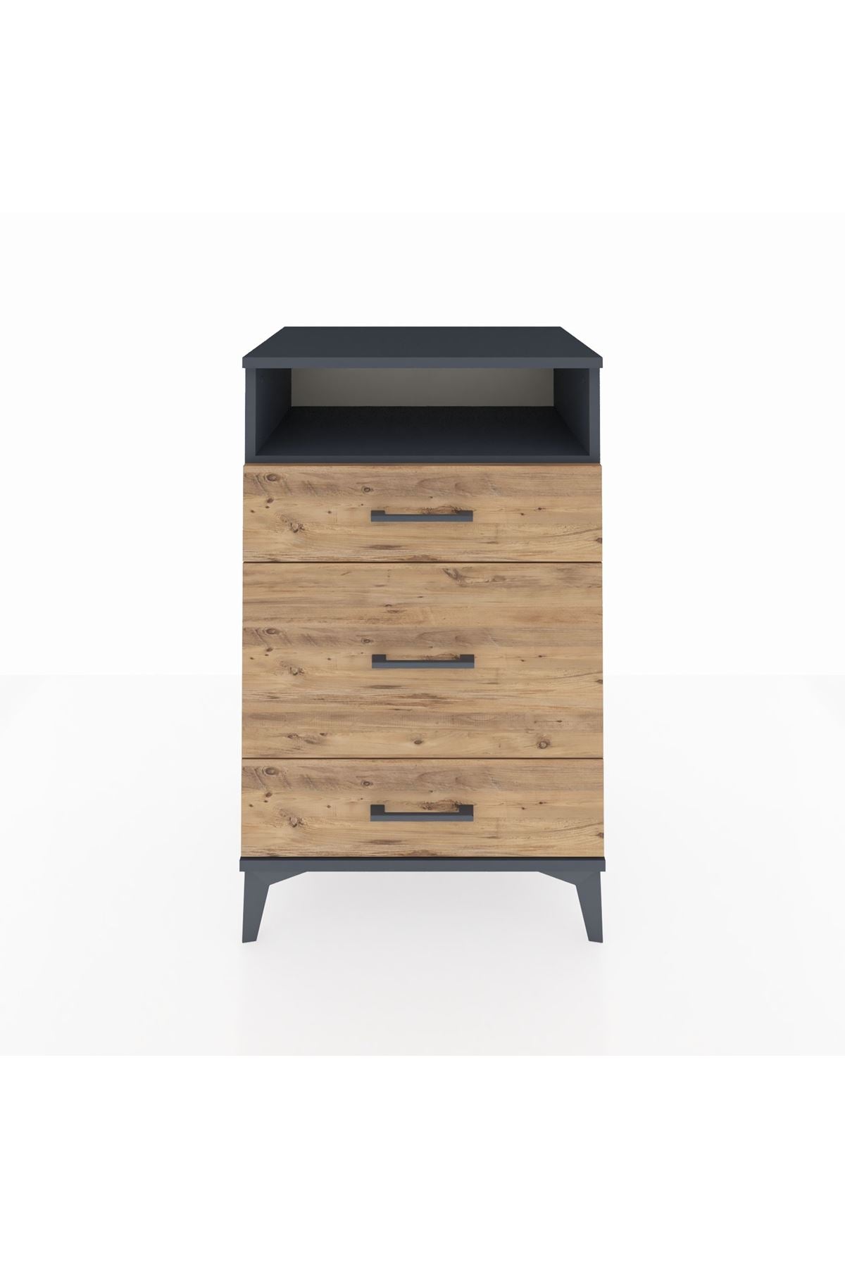 Hyperion Komodin Tek Raflı 3 Çekmeceli 60x44x96 Antrasit-Çam