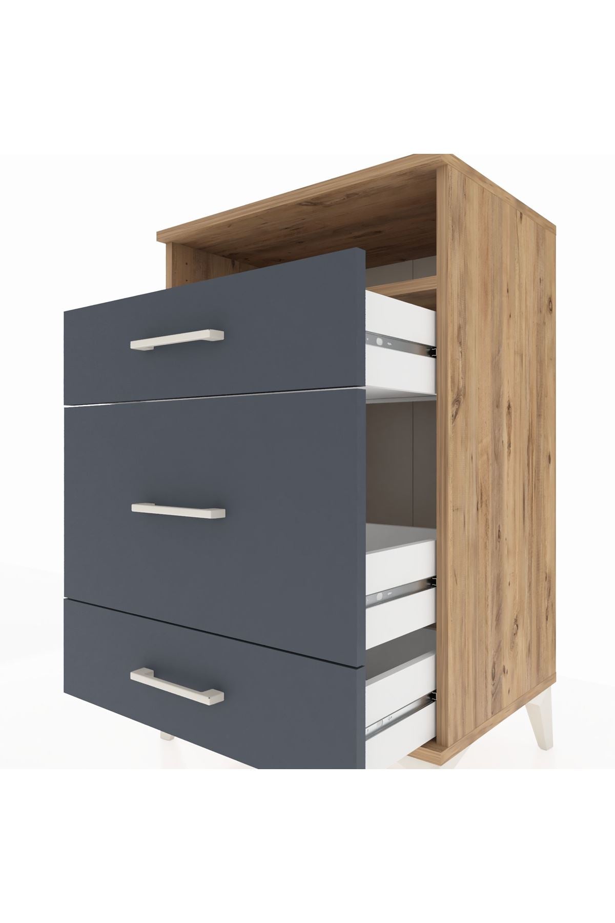 Hyperion Komodin Tek Raflı 3 Çekmeceli 60x44x96 Çam-Antrasit
