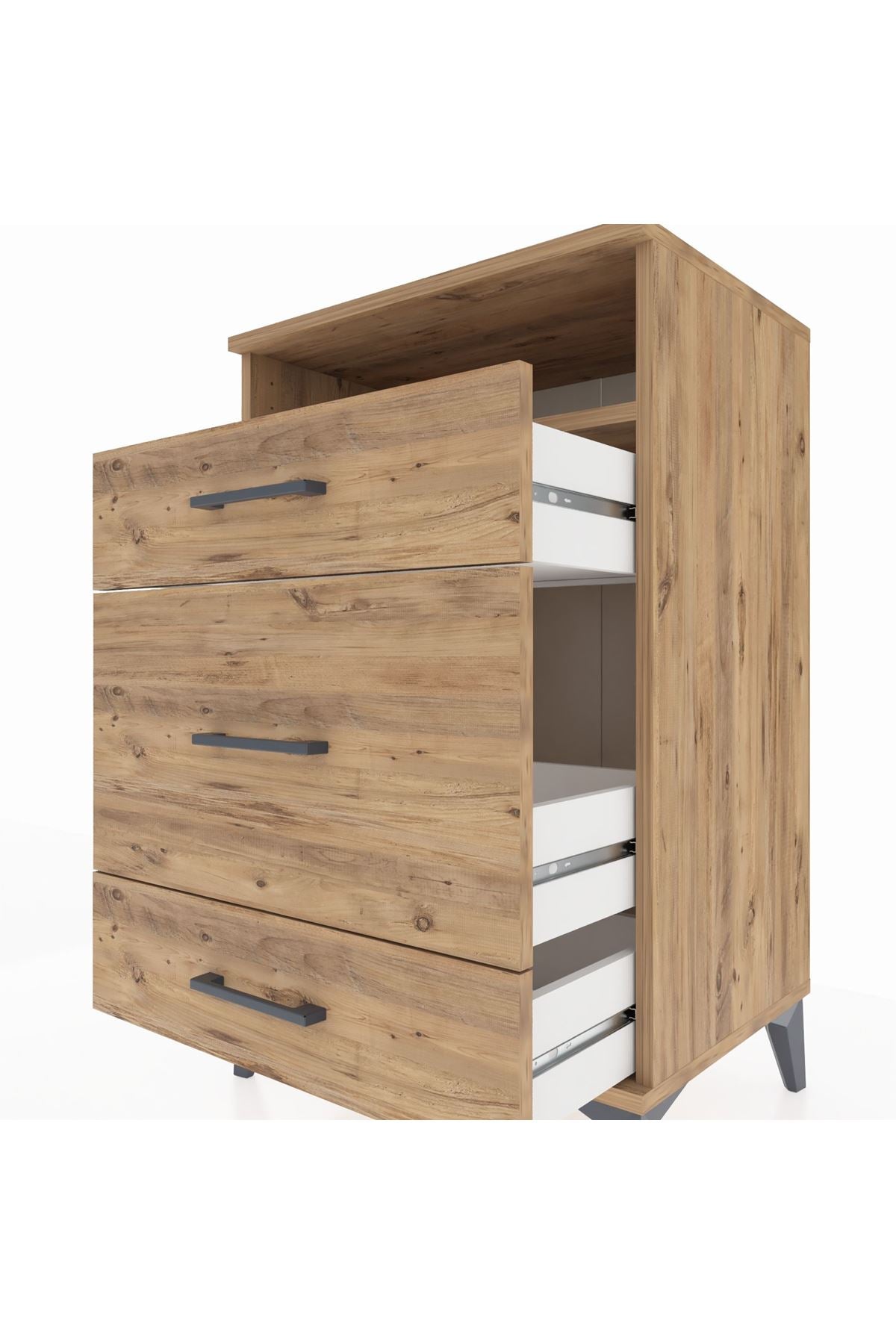 Hyperion Komodin Tek Raflı 3 Çekmeceli 60x44x96 Çam-Çam