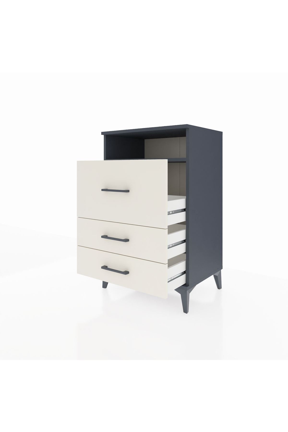 Hyperion Komodin Tek Raflı 3 Çekmeceli 60x44x96 Antrasit-Aytaşı