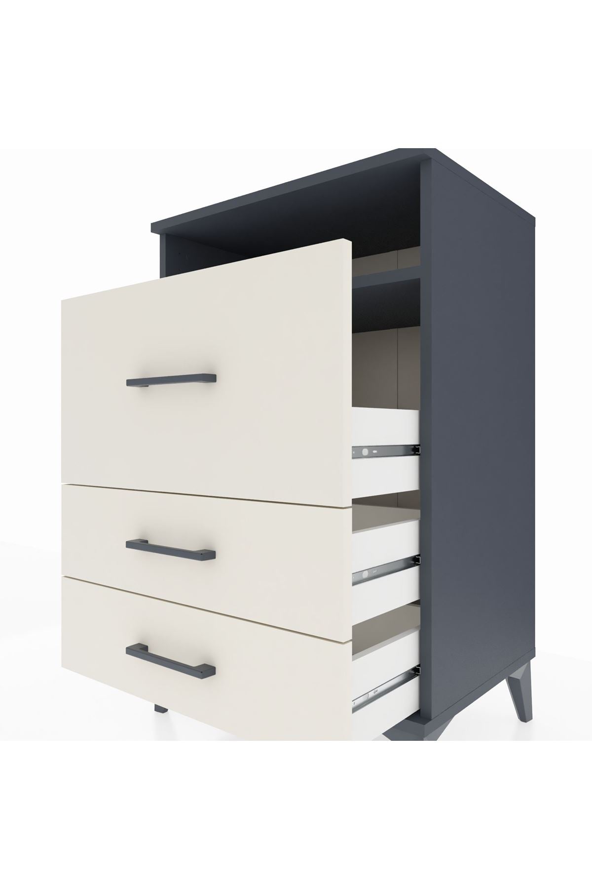 Hyperion Komodin Tek Raflı 3 Çekmeceli 60x44x96 Antrasit-Aytaşı