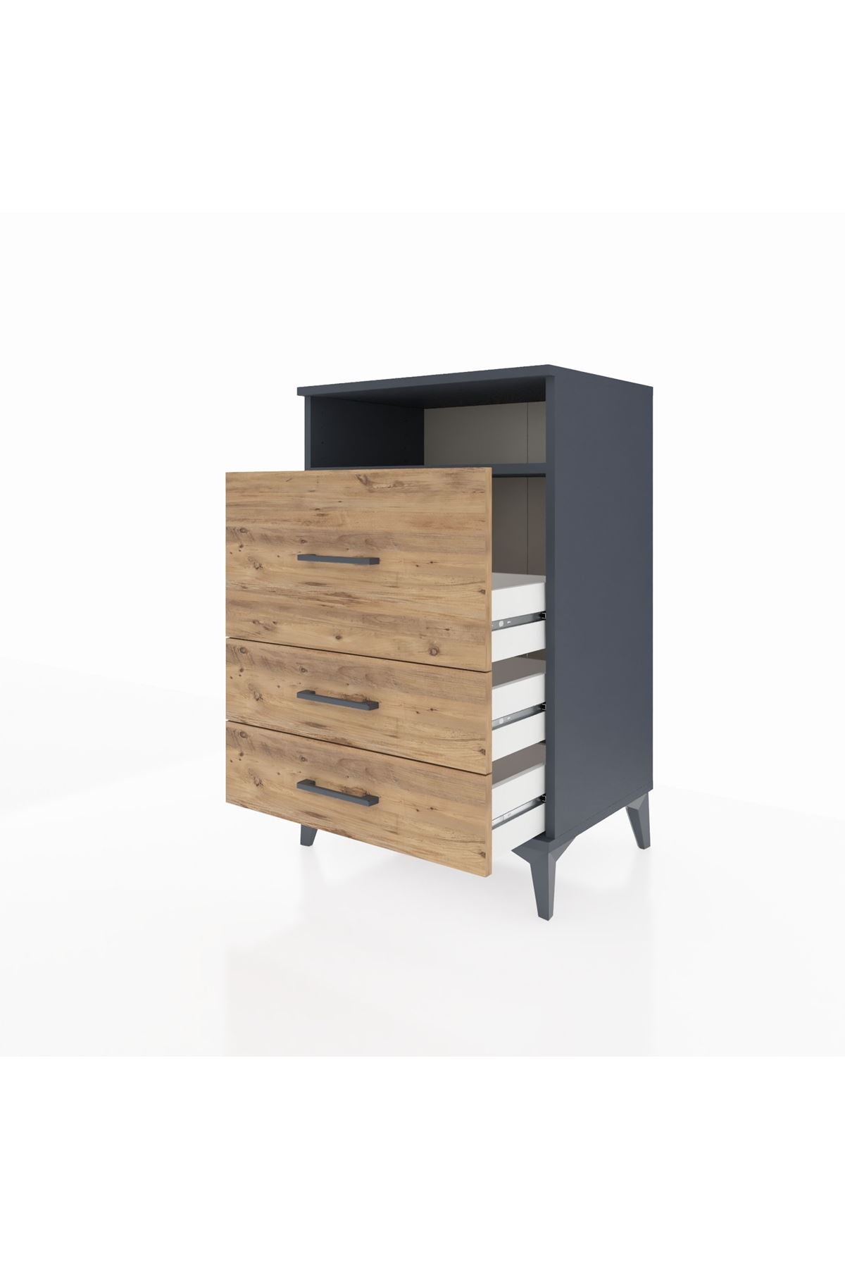 Hyperion Komodin Tek Raflı 3 Çekmeceli 60x44x96 Antrasit-Çam