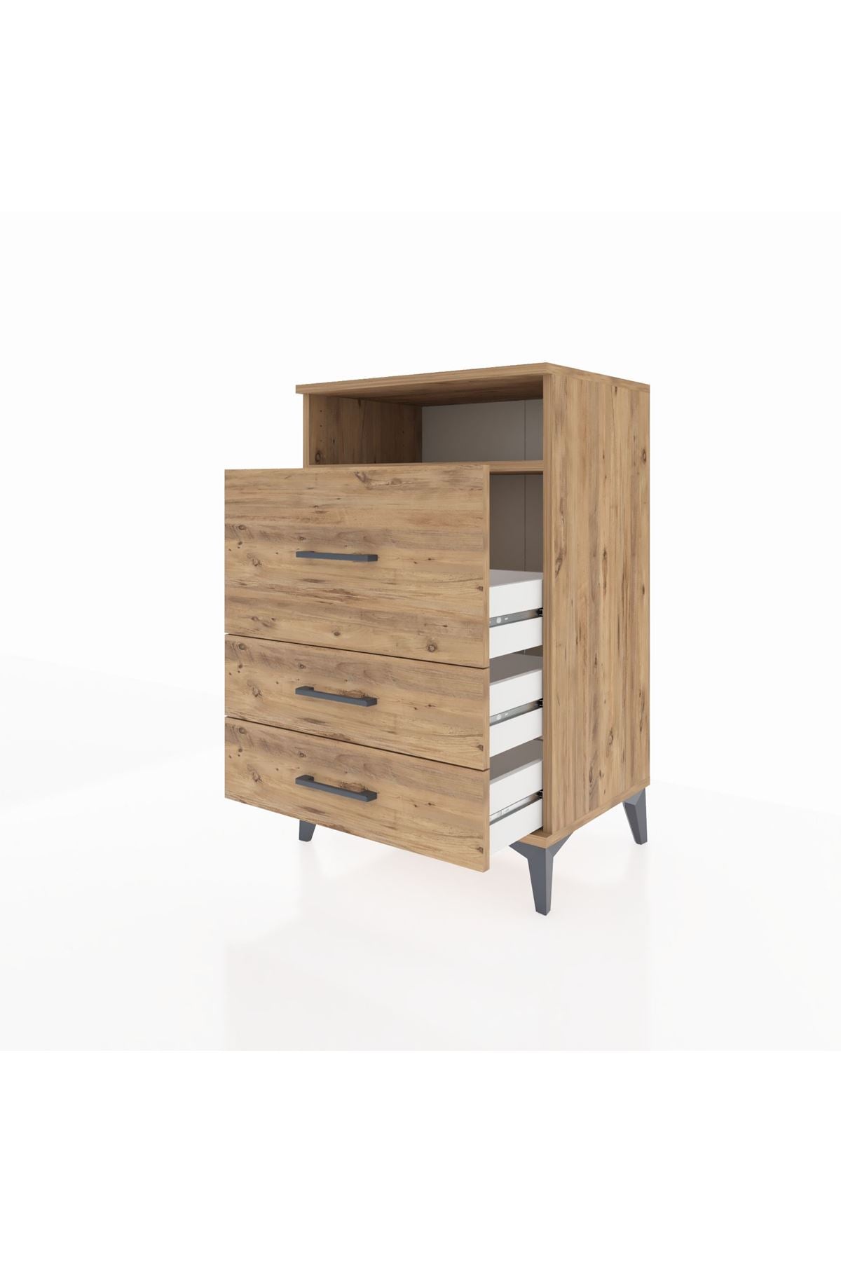 Hyperion Komodin Tek Raflı 3 Çekmeceli 60x44x96 Çam-Çam