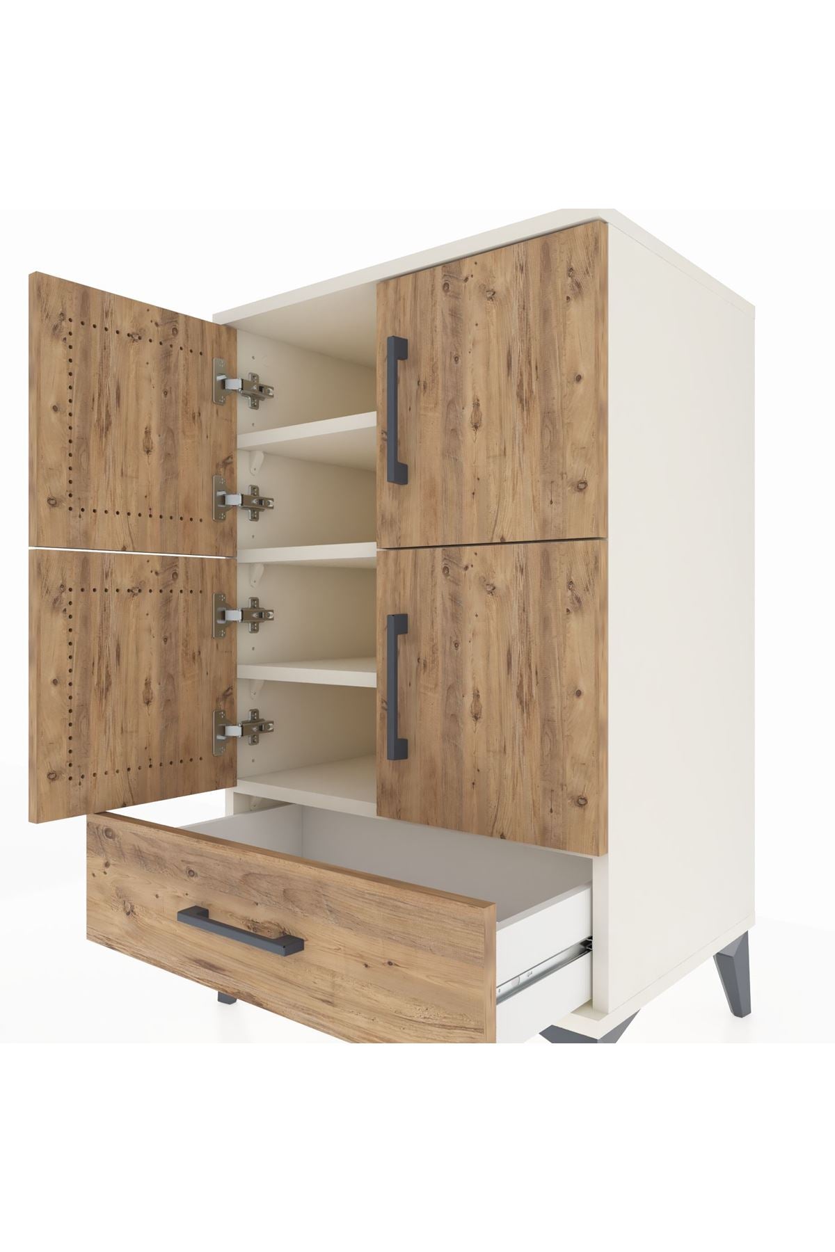 Hyperion Komodin 4 Raflı Tek Çekmeceli 4 Kapaklı 60x44x96 Aytaşı-Çam