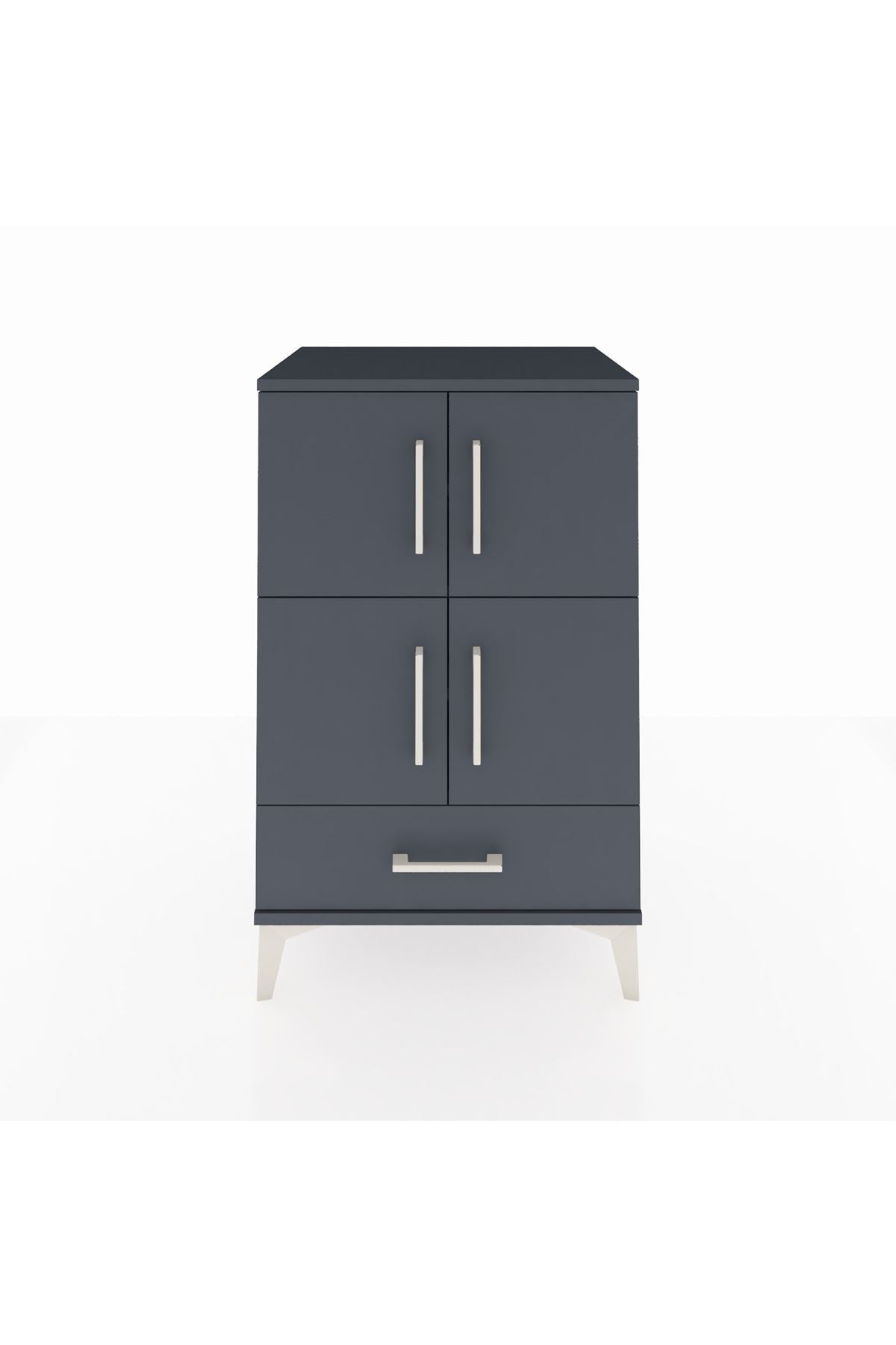 Hyperion Komodin 4 Raflı Tek Çekmeceli 4 Kapaklı 60x44x96 Antrasit-Antrasit