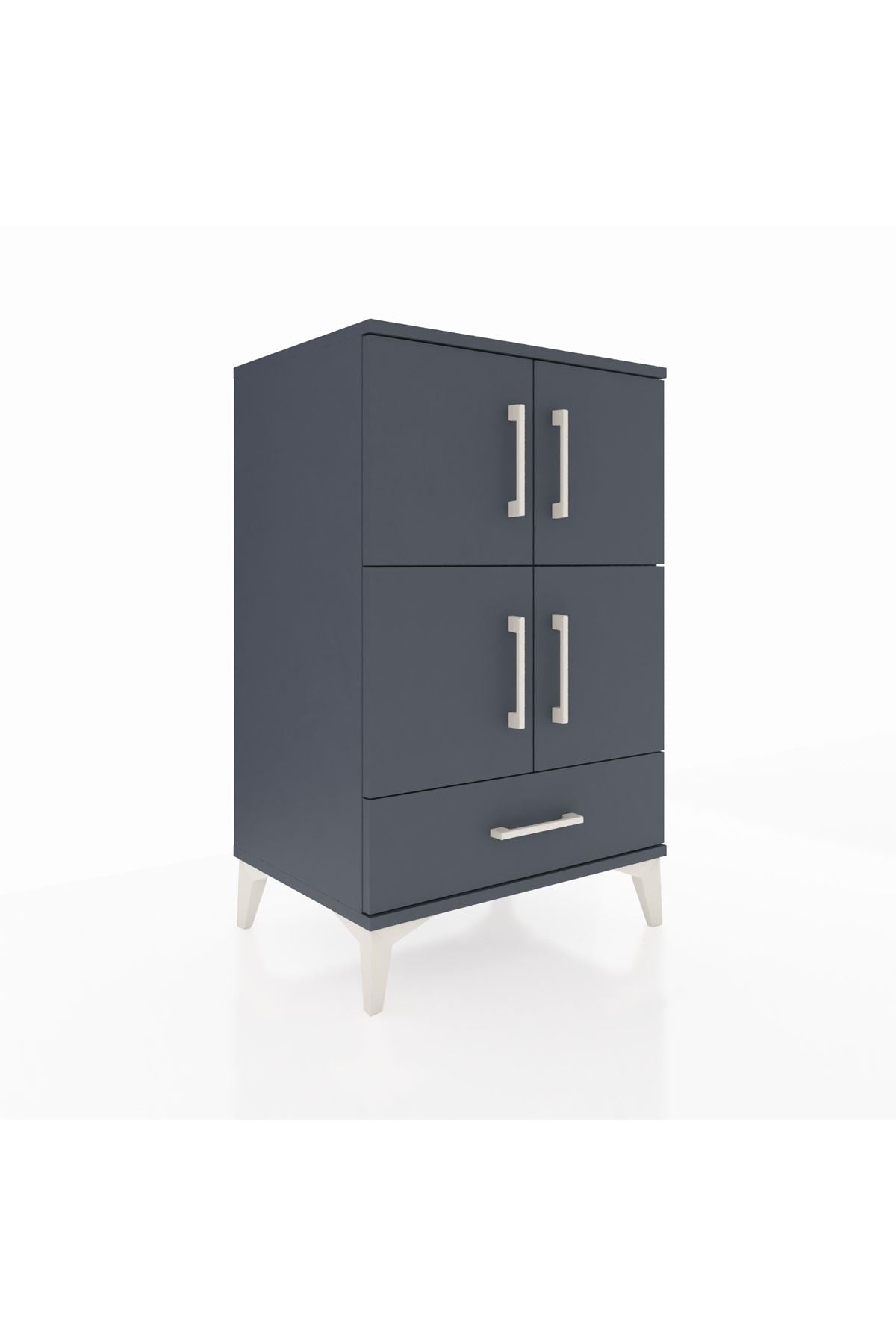 Hyperion Komodin 4 Raflı Tek Çekmeceli 4 Kapaklı 60x44x96 Antrasit-Antrasit