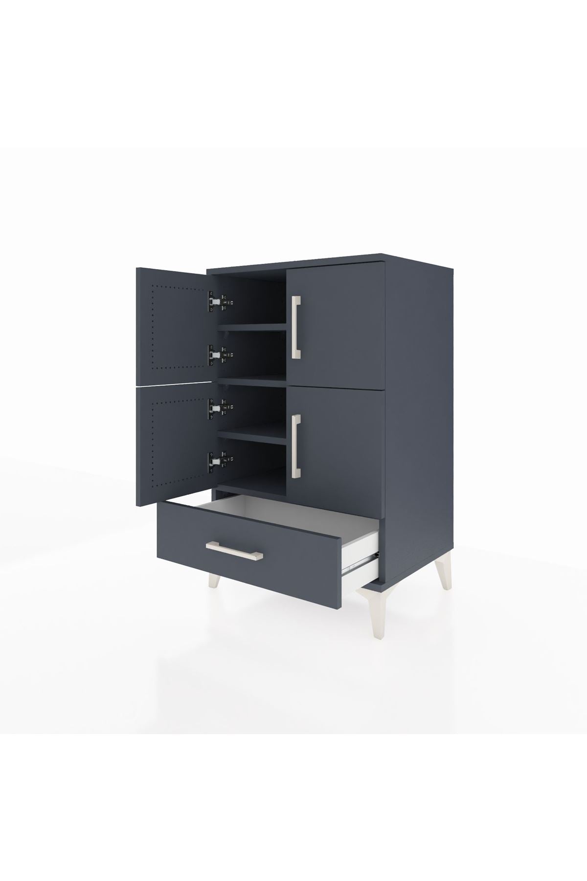 Hyperion Komodin 4 Raflı Tek Çekmeceli 4 Kapaklı 60x44x96 Antrasit-Antrasit