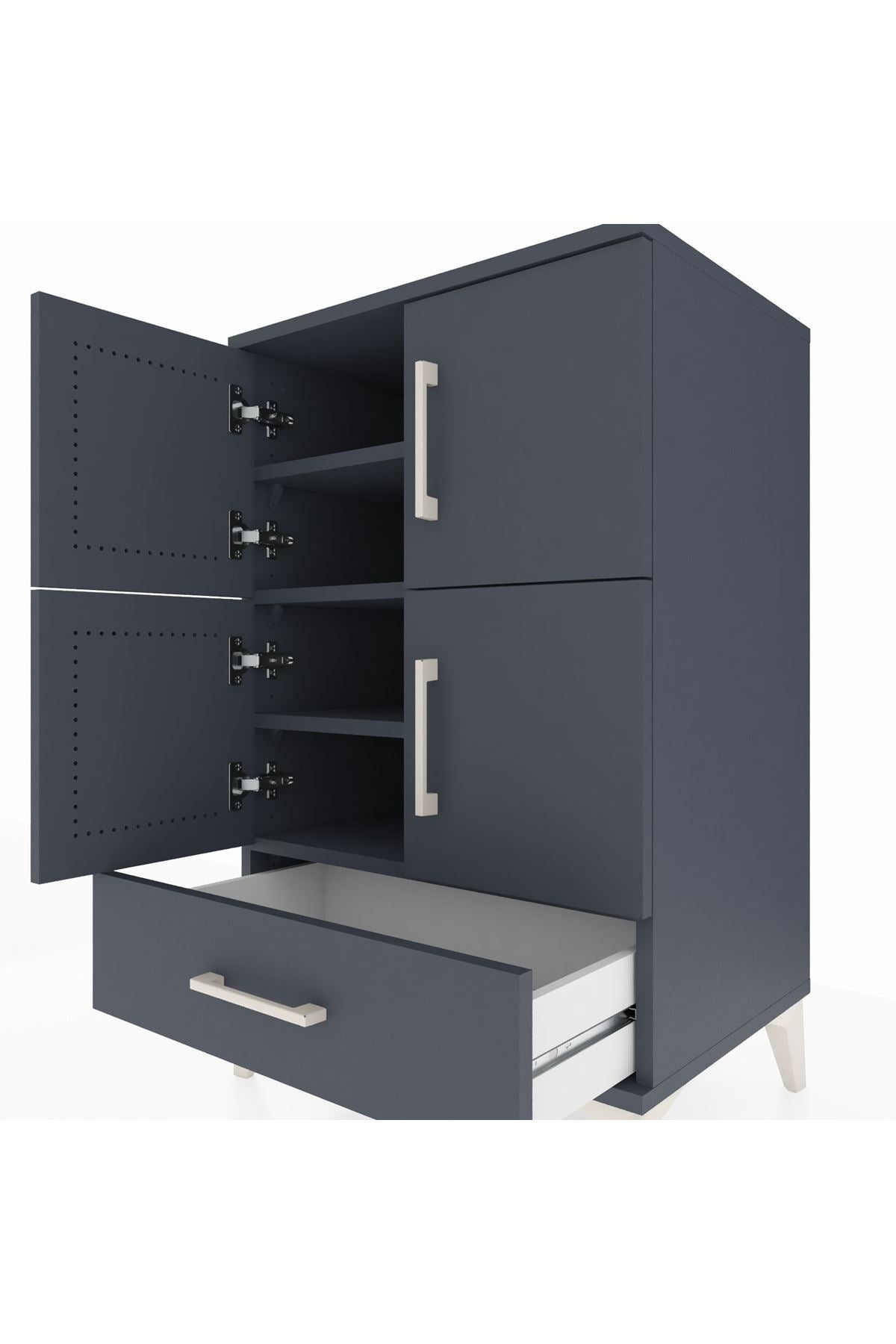 Hyperion Komodin 4 Raflı Tek Çekmeceli 4 Kapaklı 60x44x96 Antrasit-Antrasit