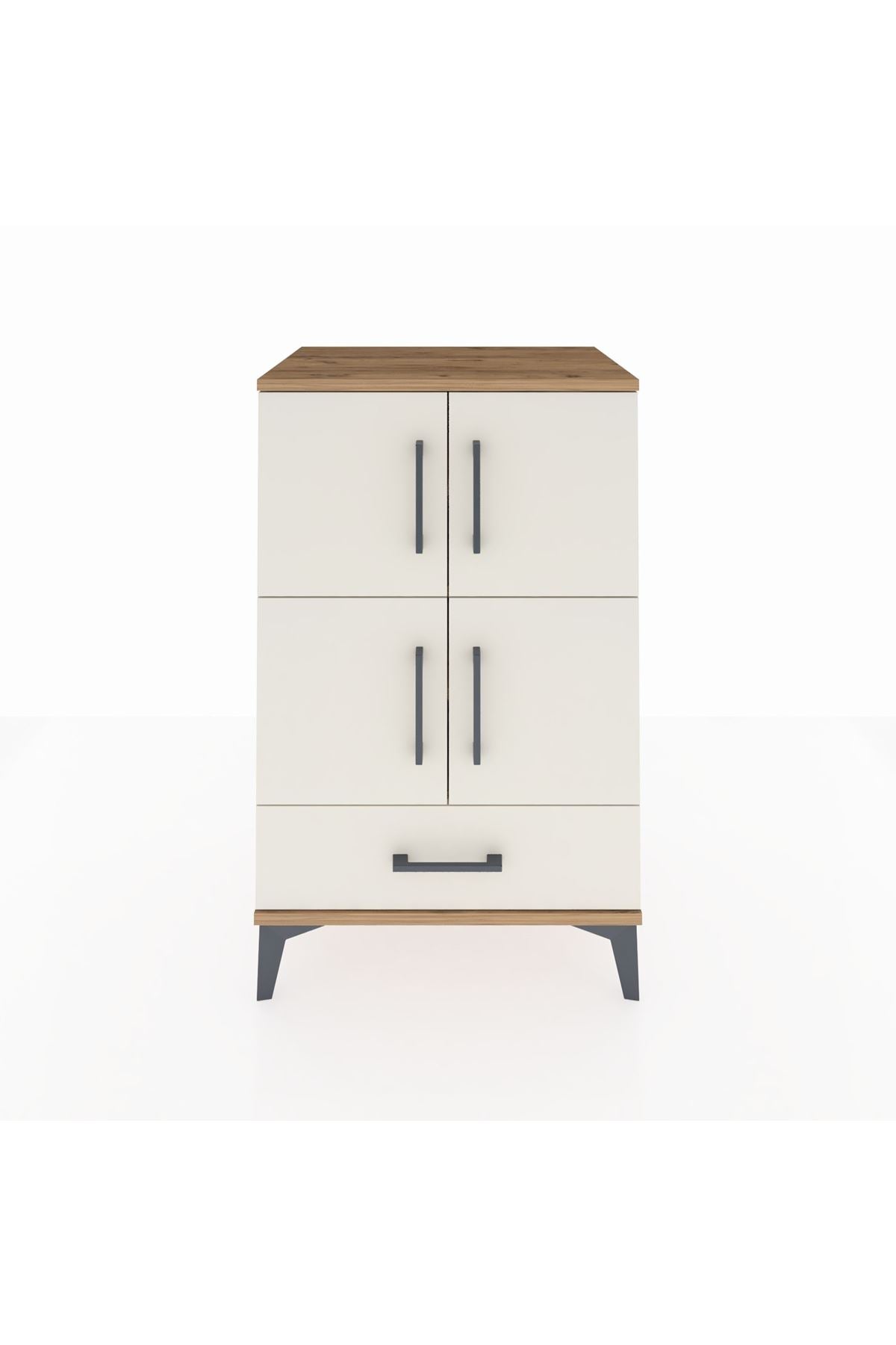 Hyperion Komodin 4 Raflı Tek Çekmeceli 4 Kapaklı 60x44x96 Çam-Aytaşı