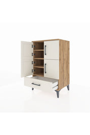 Hyperion Komodin 4 Raflı Tek Çekmeceli 4 Kapaklı 60x44x96 Çam-Aytaşı