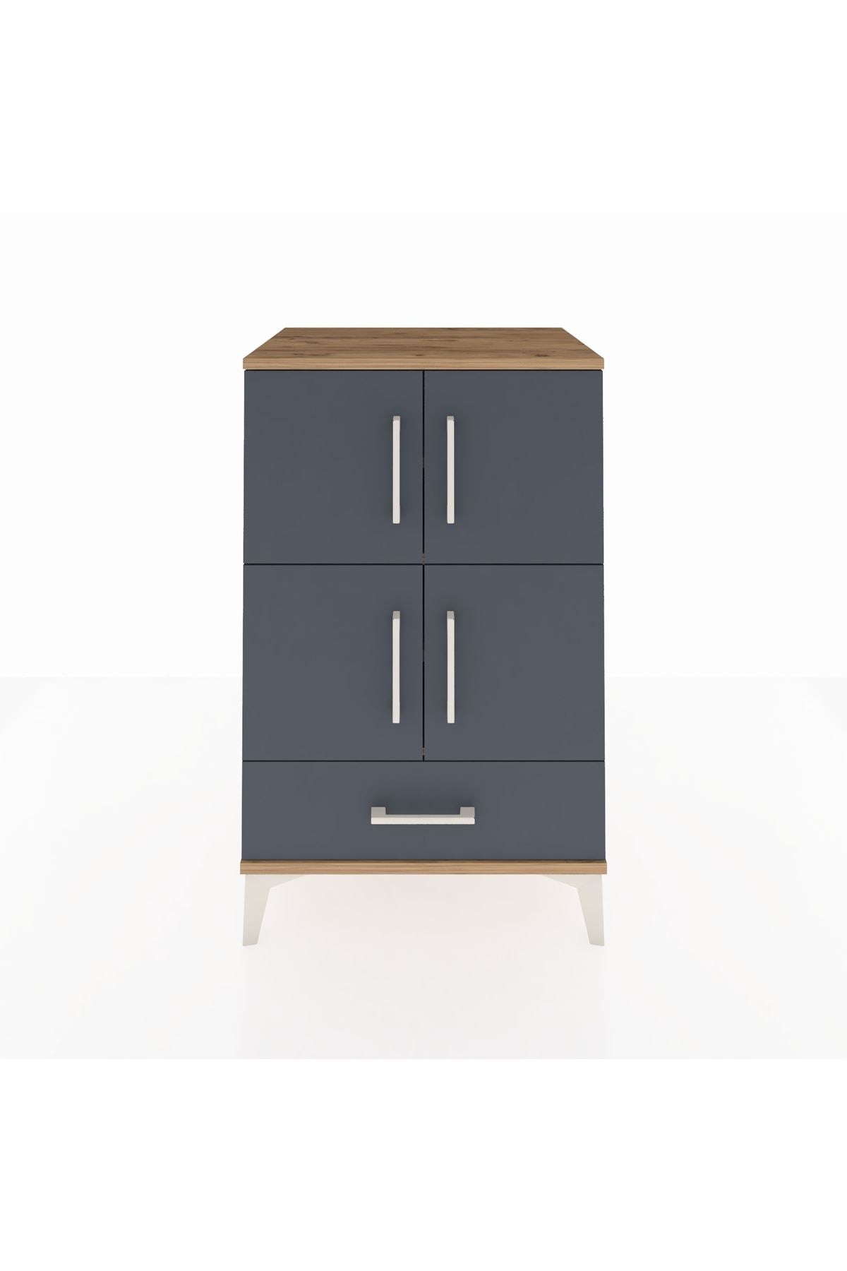 Hyperion Komodin 4 Raflı Tek Çekmeceli 4 Kapaklı 60x44x96 Çam-Antrasit