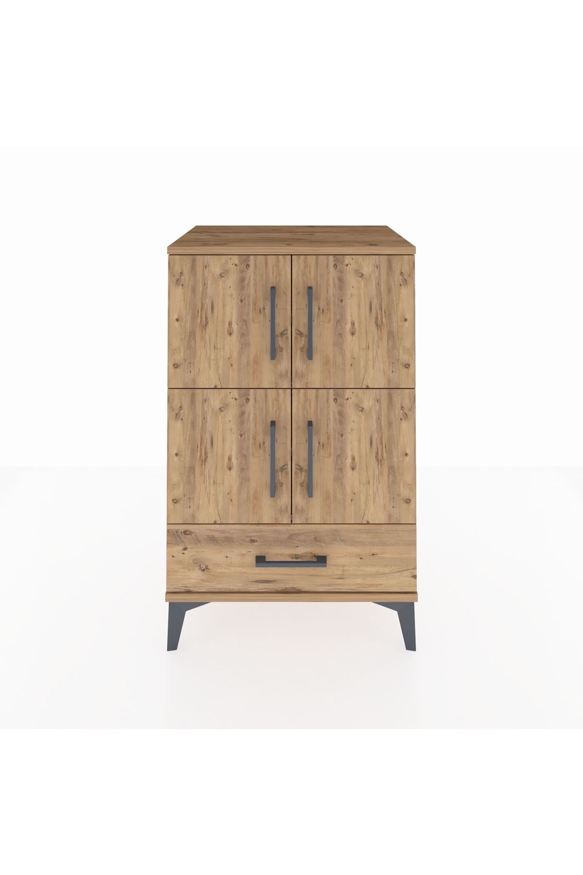 Hyperion Komodin 4 Raflı Tek Çekmeceli 4 Kapaklı 60x44x96 Çam-Çam