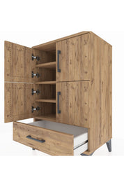 Hyperion Komodin 4 Raflı Tek Çekmeceli 4 Kapaklı 60x44x96 Çam-Çam