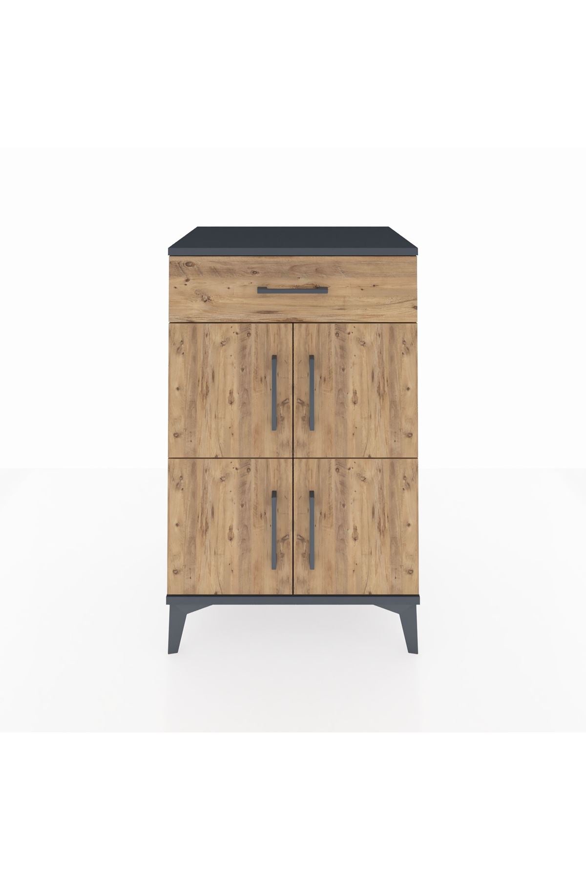 Hyperion Komodin Tek Raflı Tek Çekmeceli 4 Kapaklı 60x44x96 Antrasit-Çam