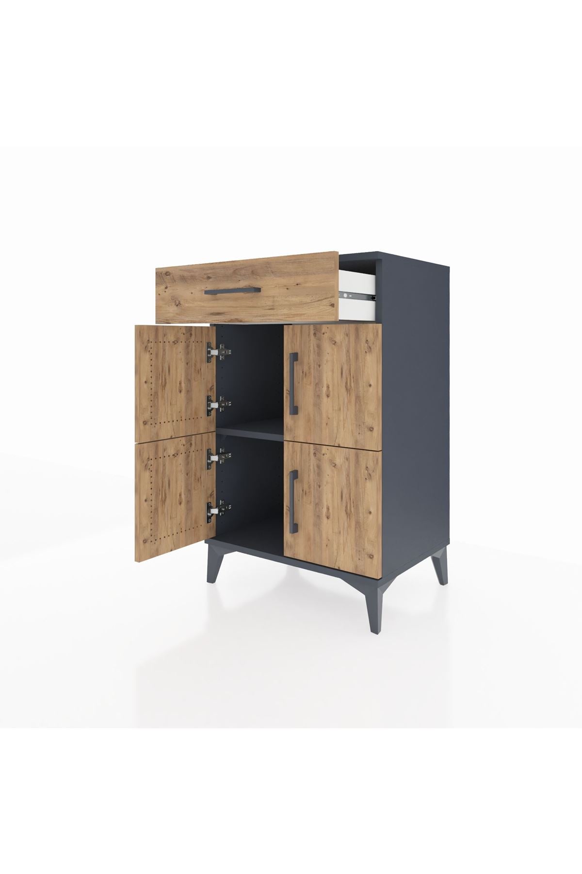 Hyperion Komodin Tek Raflı Tek Çekmeceli 4 Kapaklı 60x44x96 Antrasit-Çam