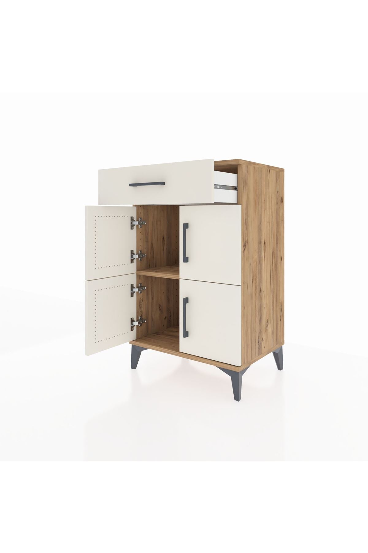 Hyperion Komodin Tek Raflı Tek Çekmeceli 4 Kapaklı 60x44x96 Çam-Aytaşı