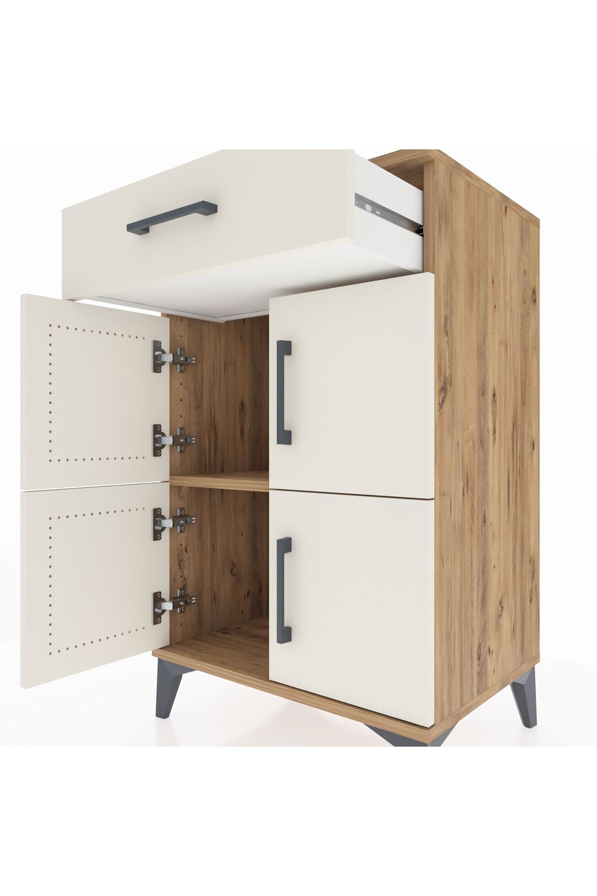 Hyperion Komodin Tek Raflı Tek Çekmeceli 4 Kapaklı 60x44x96 Çam-Aytaşı